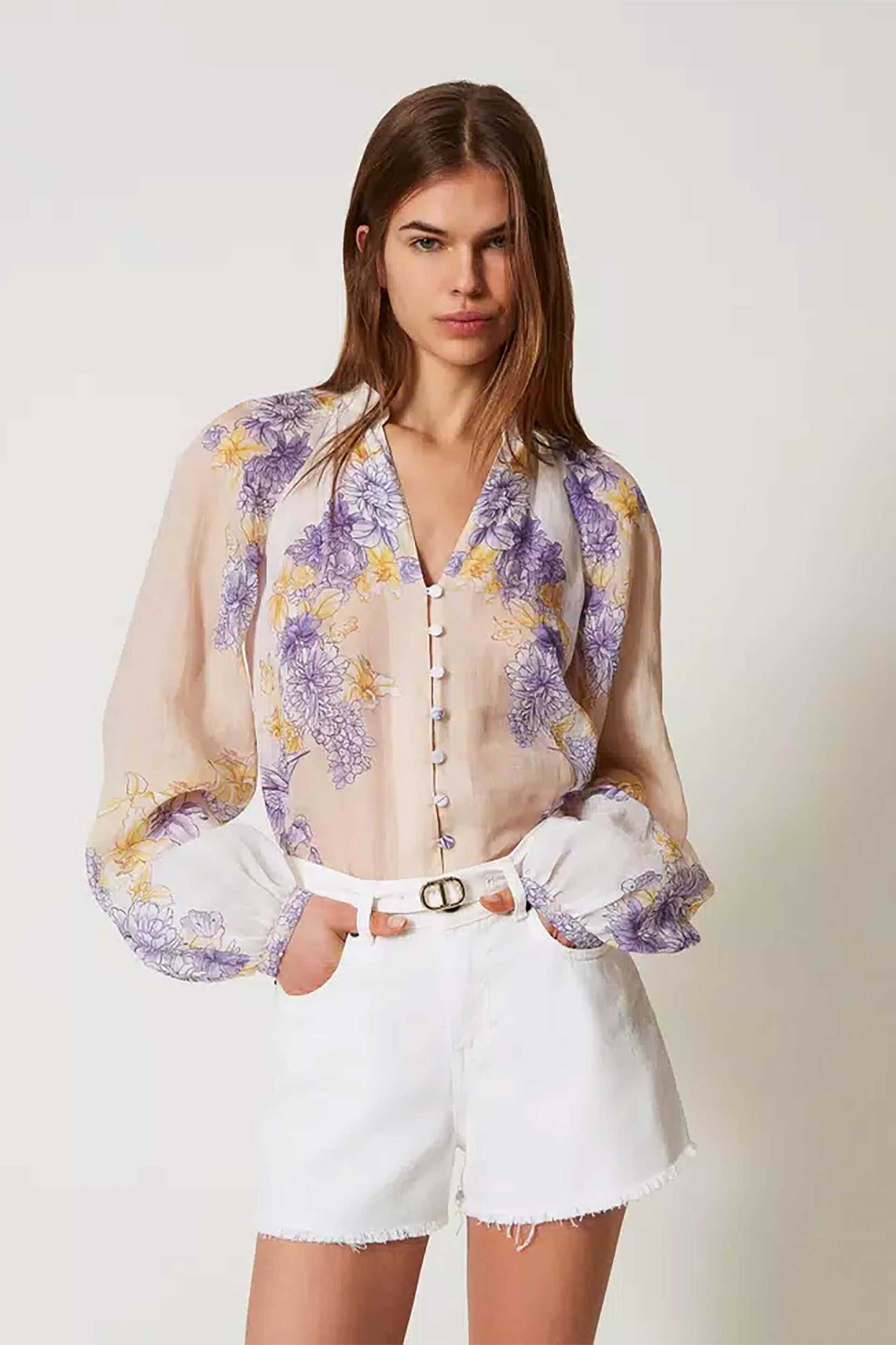  Twinset γυναικείο πουκάμισο με floral print - 251TT2061 Μοβ 2025