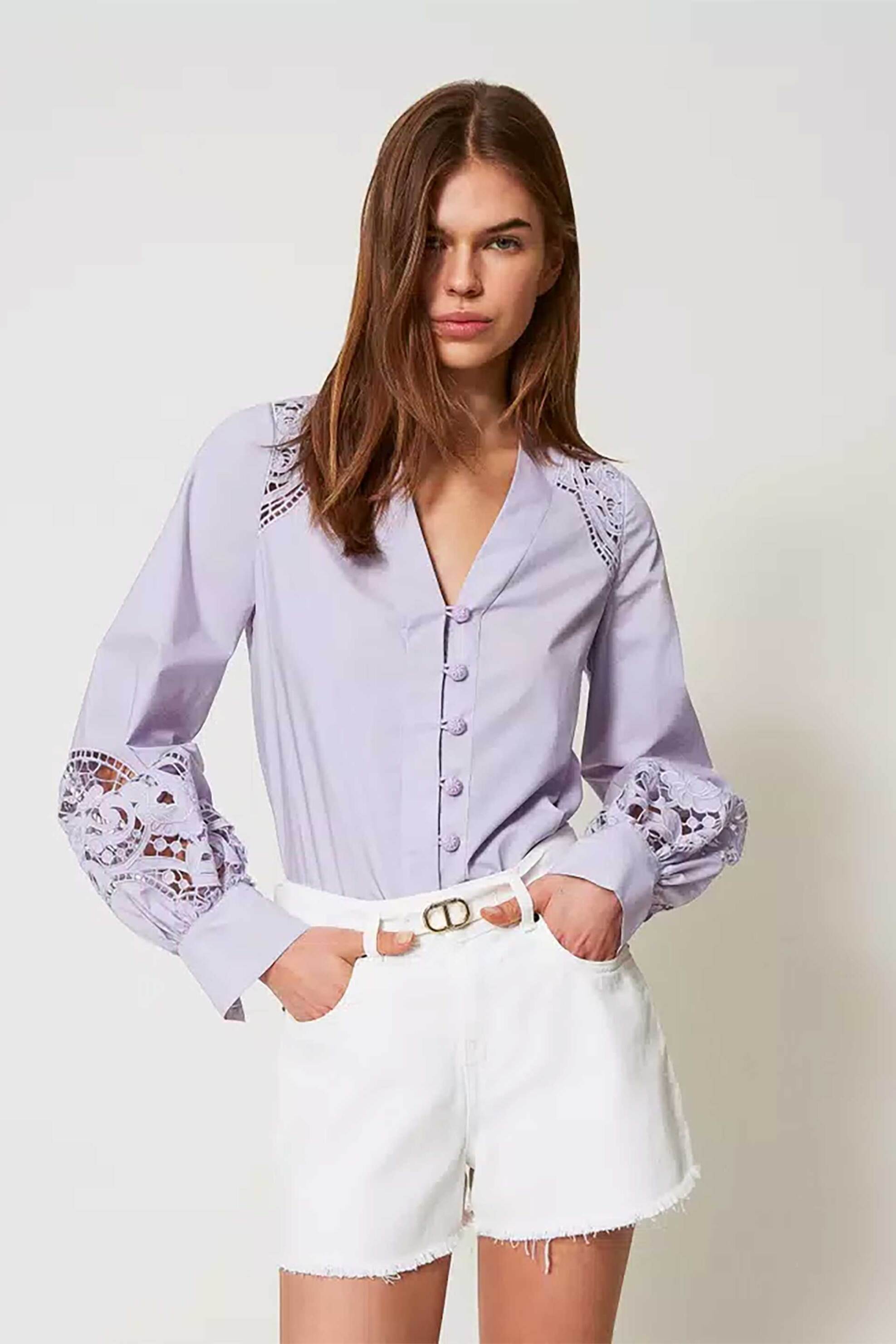  Twinset γυναικείο πουκάμισο με δαντέλα - 251TT2333 Λιλά 2025
