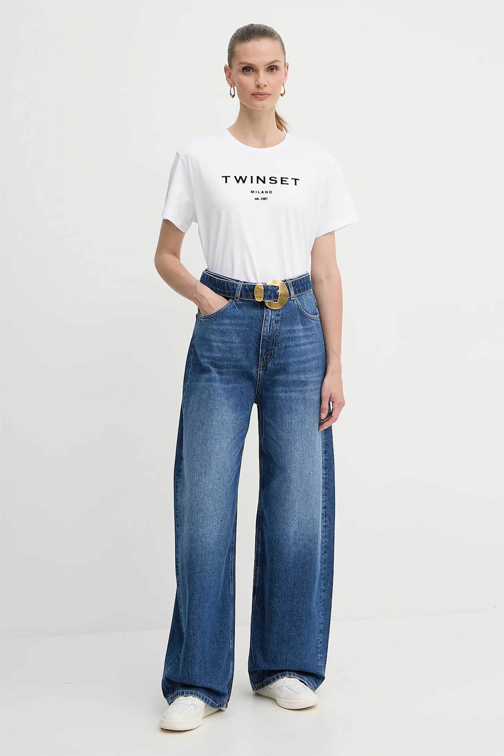 Twinset γυναικείο T-shirt με ανάγλυφο λογότυπο - 252TP2050 Λευκό
