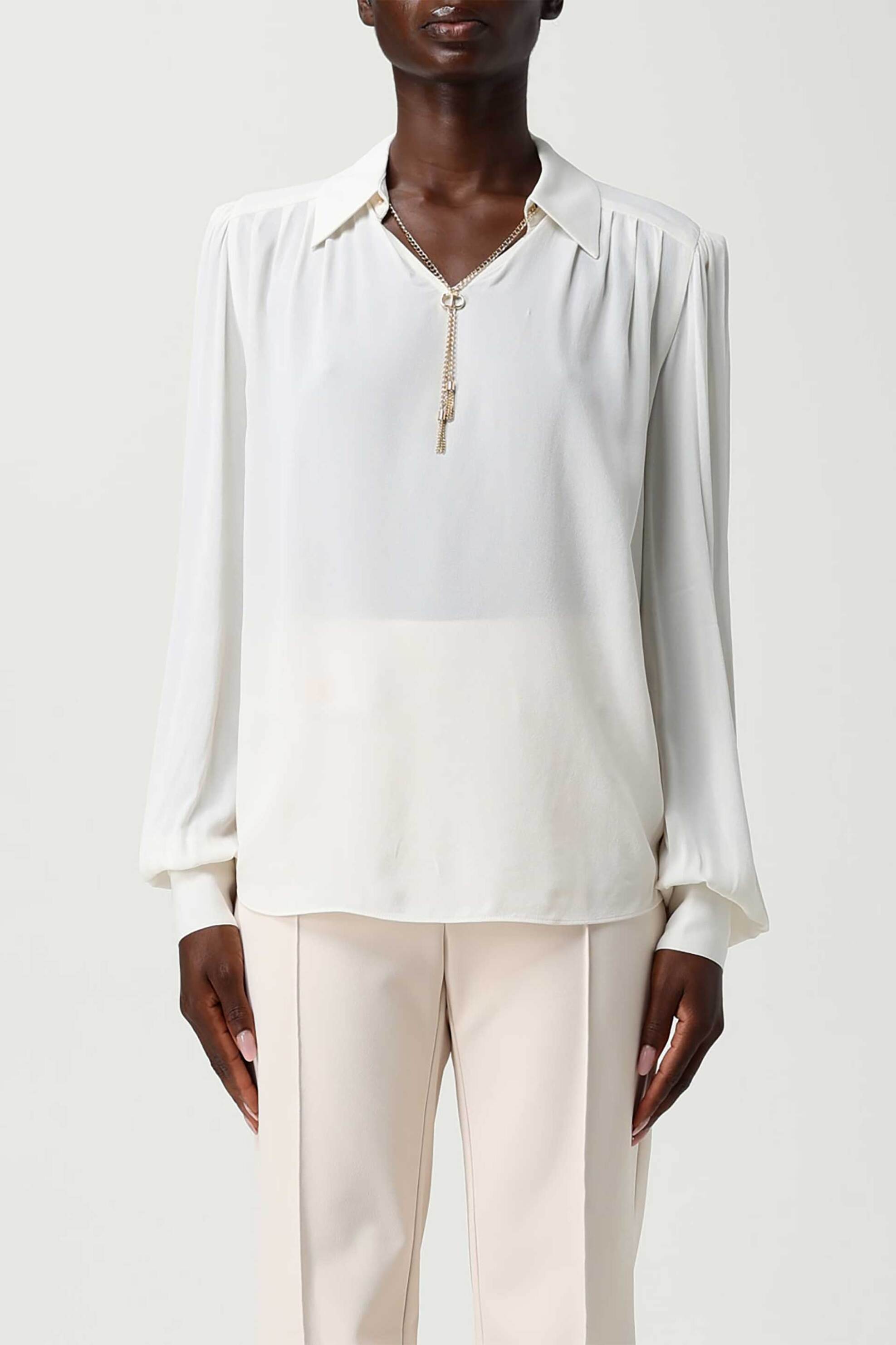 TWINSET Twinset γυναικεία μπλούζα μονόχρωμη με διακοσμητική αλυσίδα - 252TP2291 Λευκό
