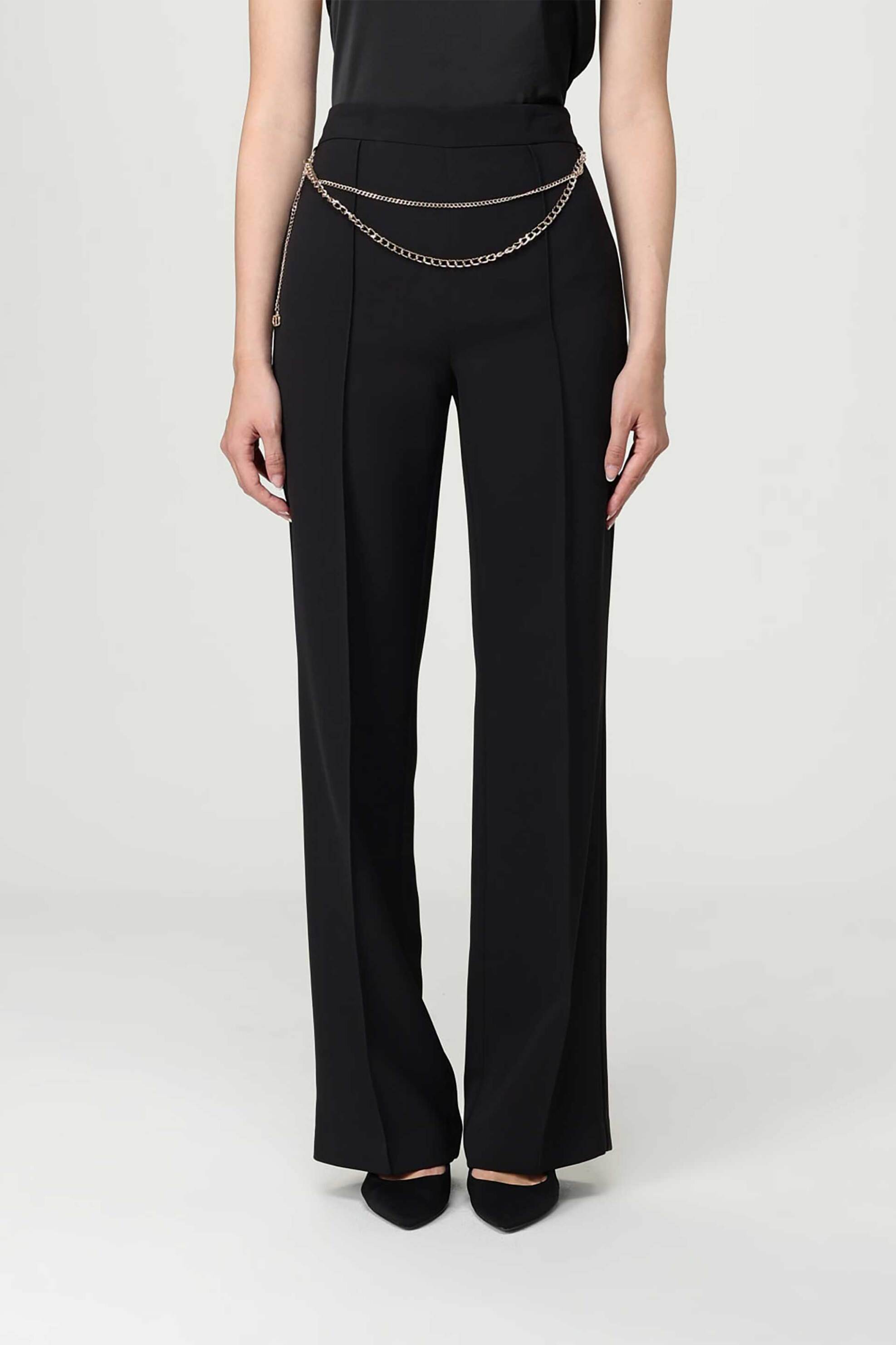 TWINSET Twinset γυναικείο παντελόνι crepe ψηλόμεσο με ζώνη - 252TP2281 Μαύρο