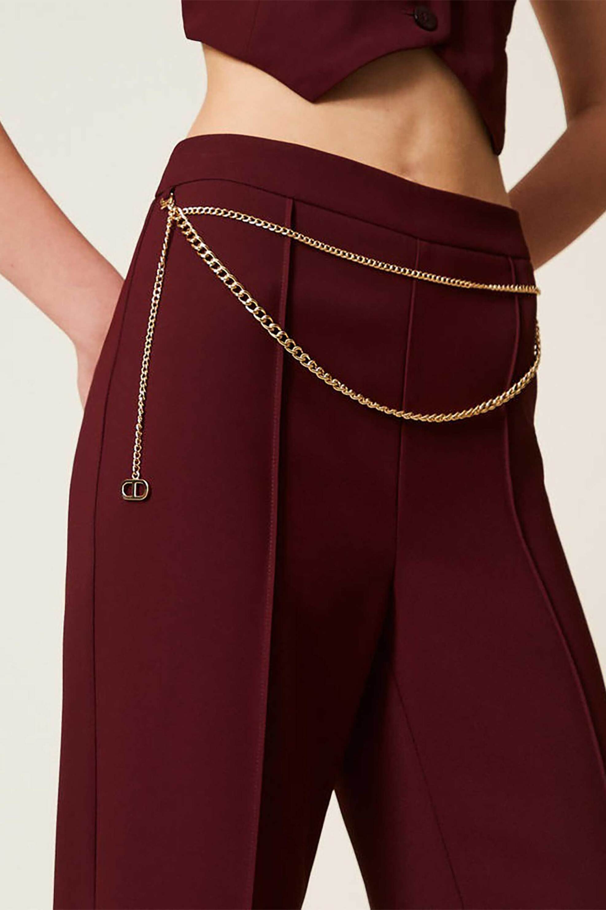 TWINSET Twinset γυναικείο παντελόνι crepe ψηλόμεσο με ζώνη - 252TP2281 Μπορντό - 2