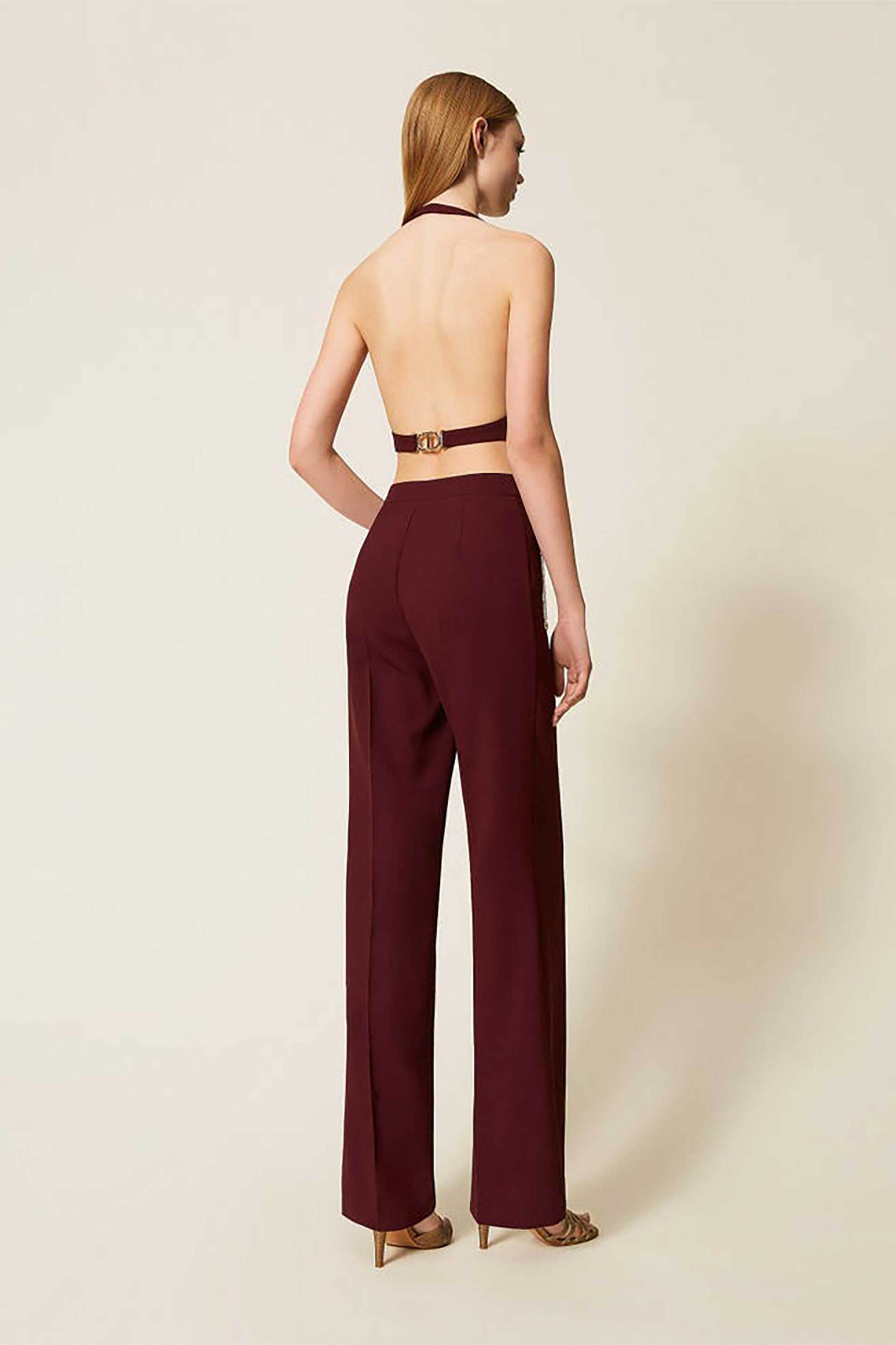 TWINSET Twinset γυναικείο παντελόνι crepe ψηλόμεσο με ζώνη - 252TP2281 Μπορντό - 4