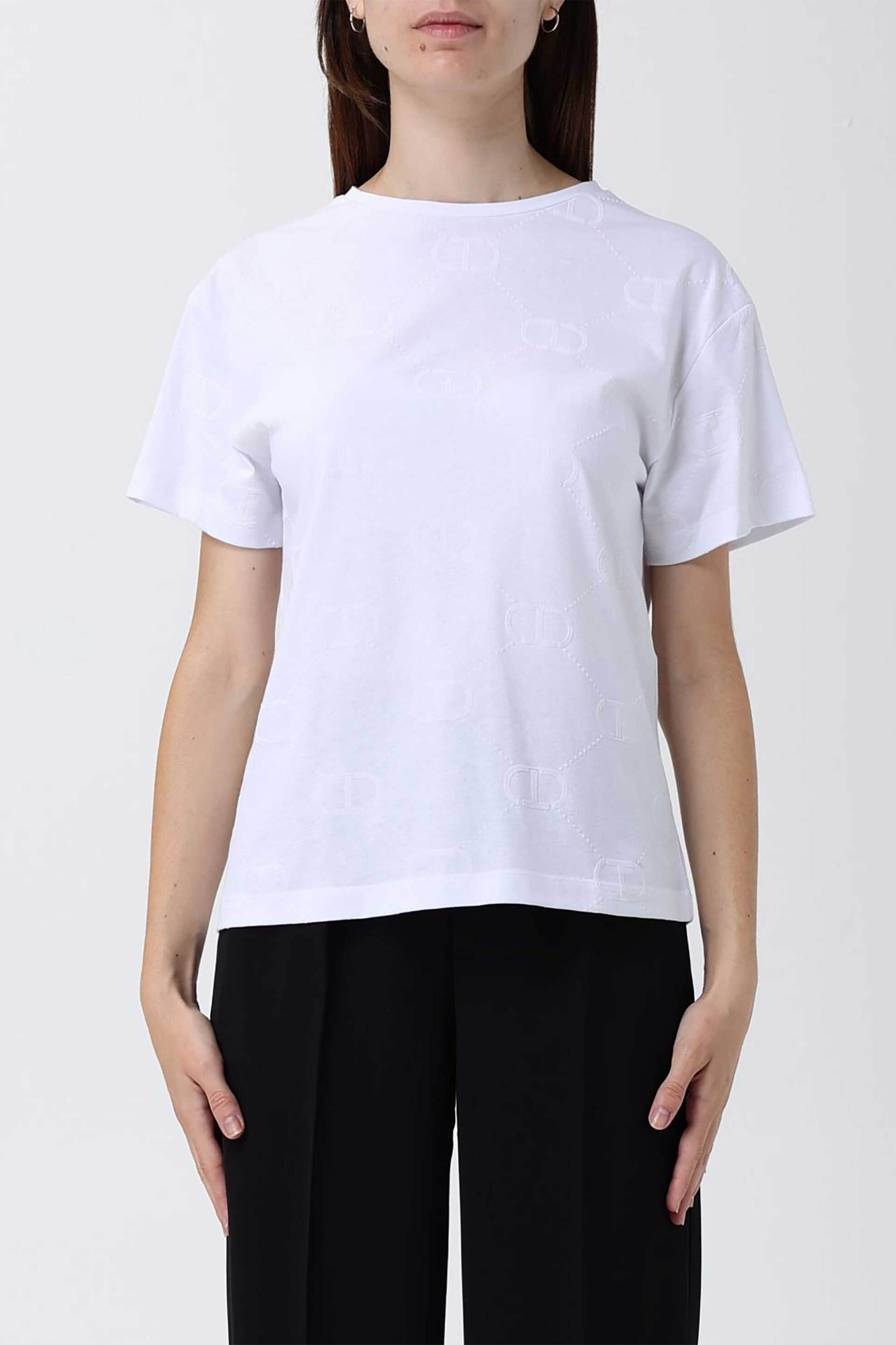 Twinset γυναικείο T-shirt με all-over ανάγλυφο λογότυπο - 252TP2055 Λευκό