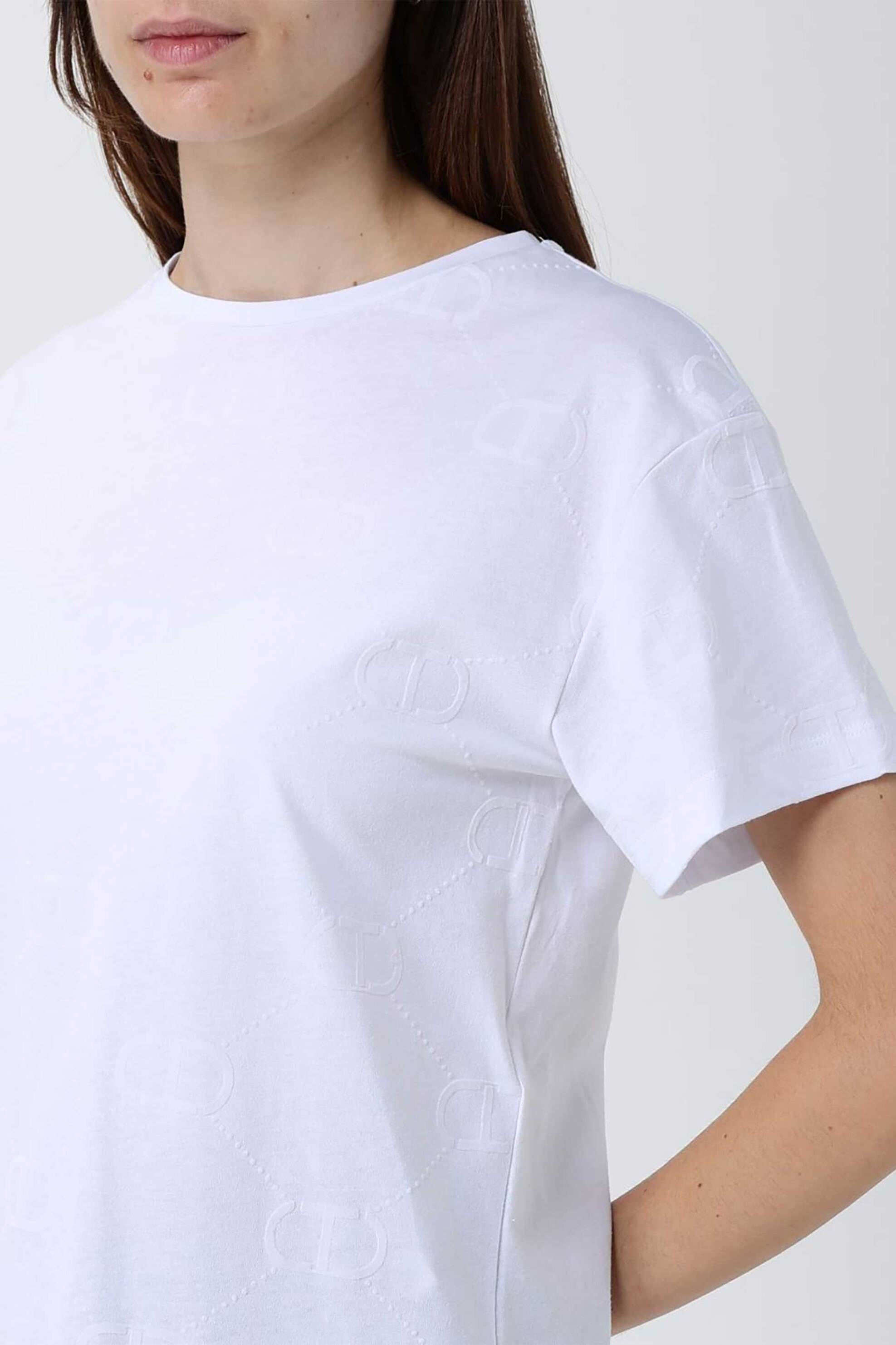 Twinset γυναικείο T-shirt με all-over ανάγλυφο λογότυπο - 252TP2055 Λευκό