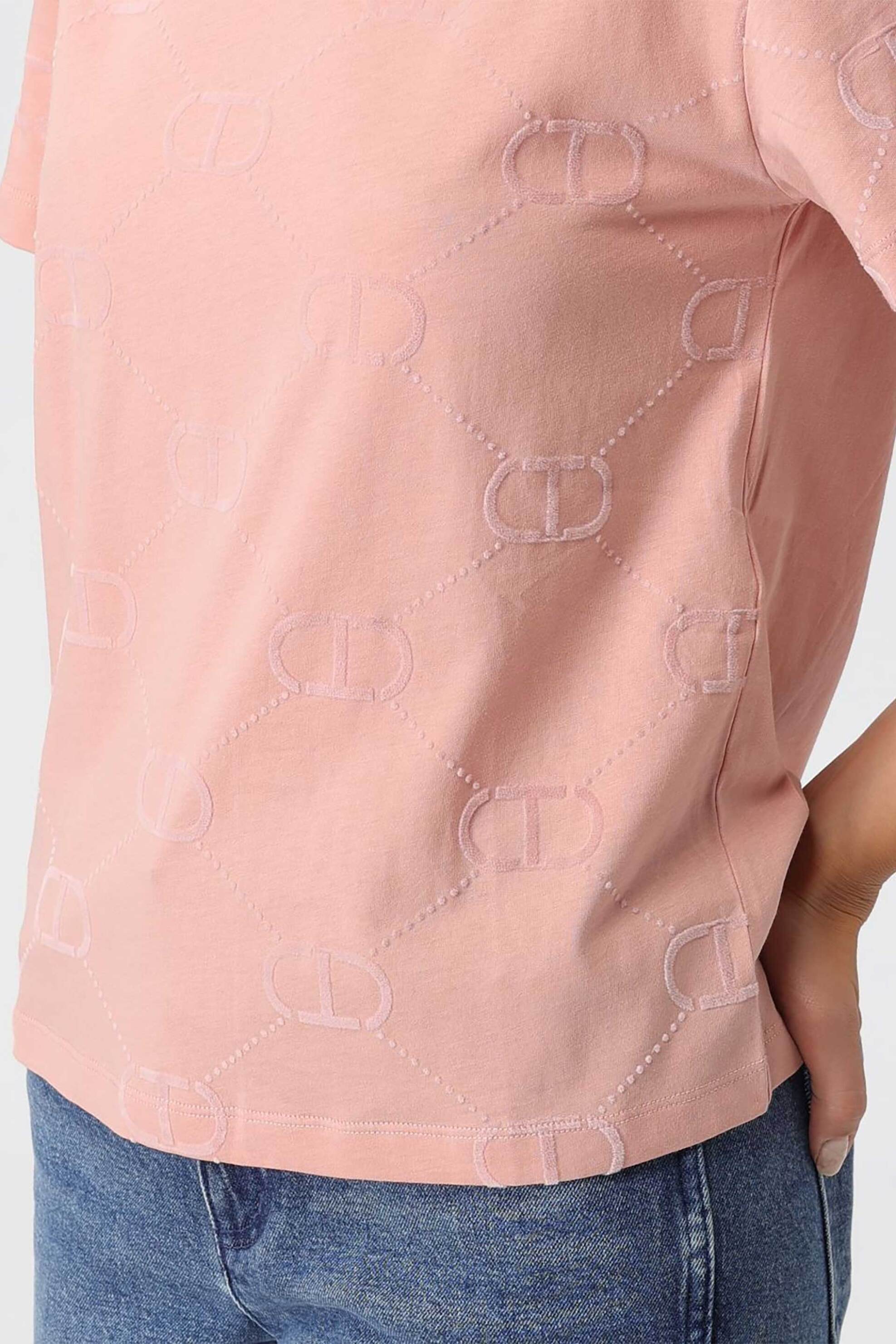 Twinset γυναικείο T-shirt με all-over ανάγλυφο λογότυπο - 252TP2055 Ροζ