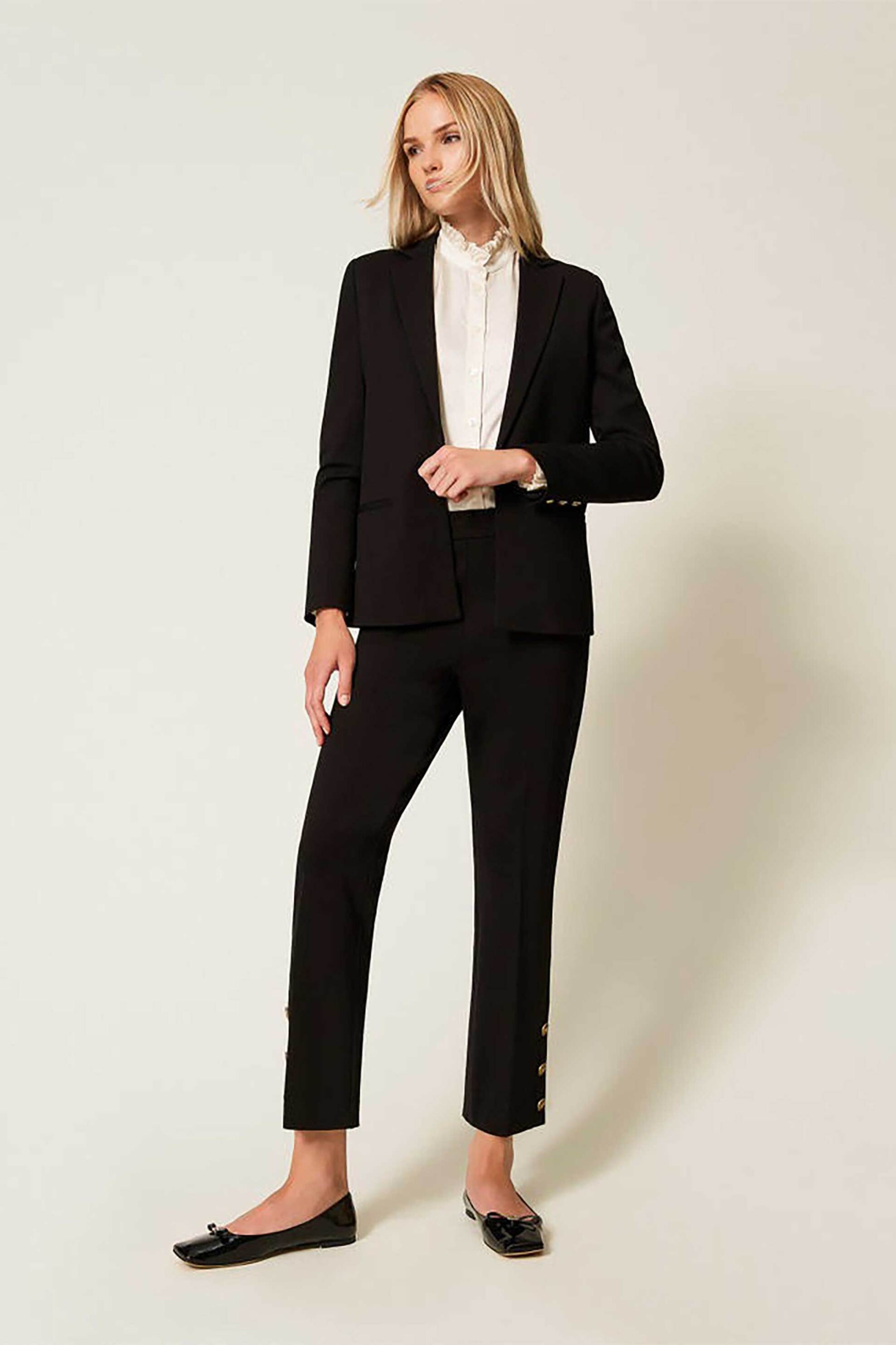 TWINSET Twinset γυναικείο παντελόνι cropped μονόχρωμο με μεταλλικά κουμπιά - 252TP2603 Μαύρο