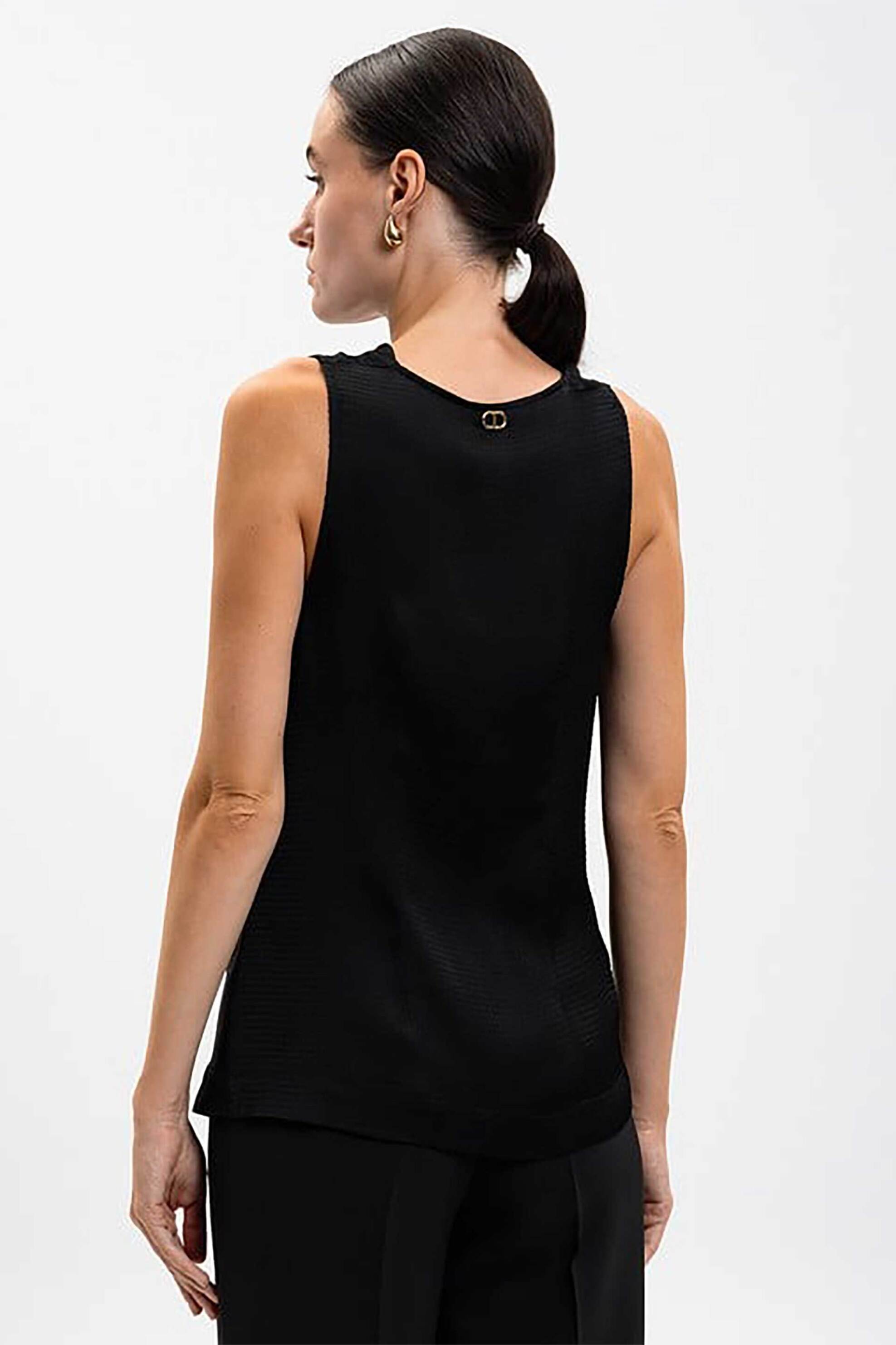 Twinset γυναικείο τοπ αμάνικο σατέν με ντραπέ λαιμόκοψη - 252TP2363 Μαύρο φωτογραφία