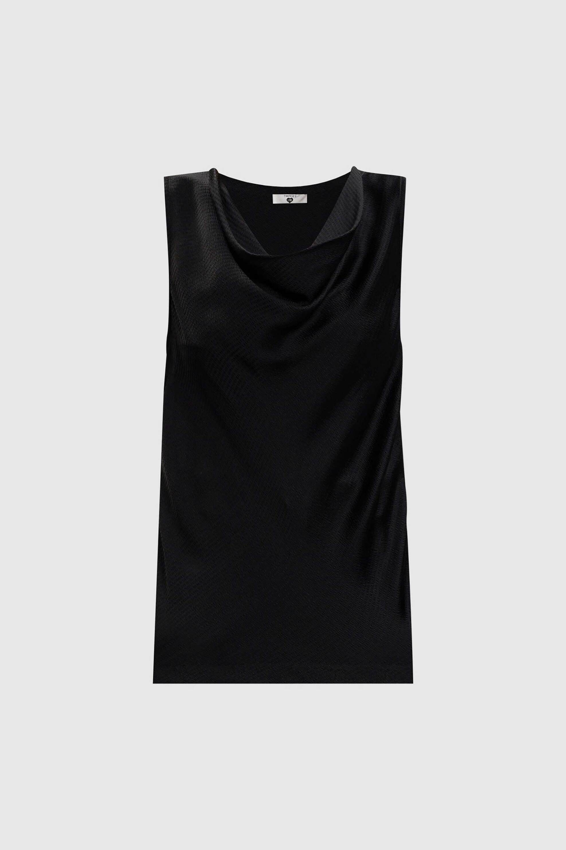 Twinset γυναικείο τοπ αμάνικο σατέν με ντραπέ λαιμόκοψη - 252TP2363 Μαύρο φωτογραφία