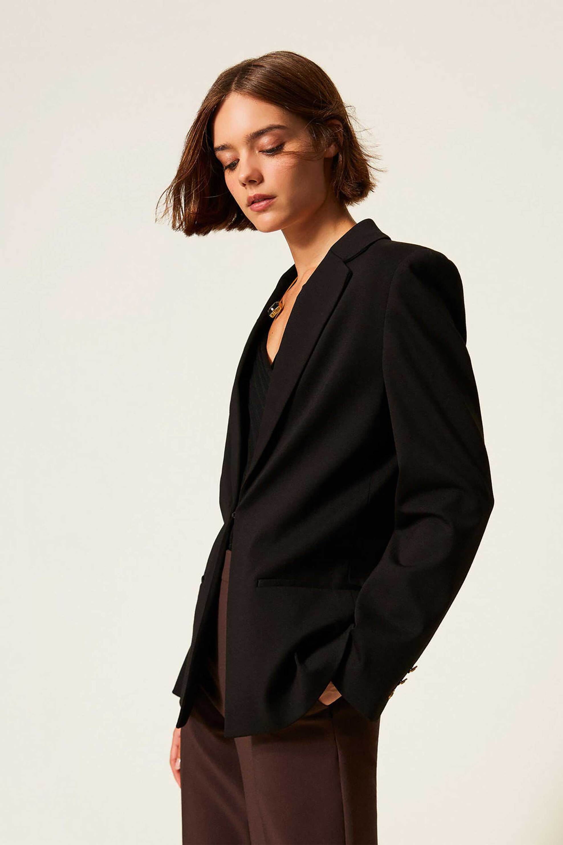 TWINSET Twinset γυναικείο σακάκι μονόχρωμο Slim Fit - 252TP2601 Μαύρο - 4