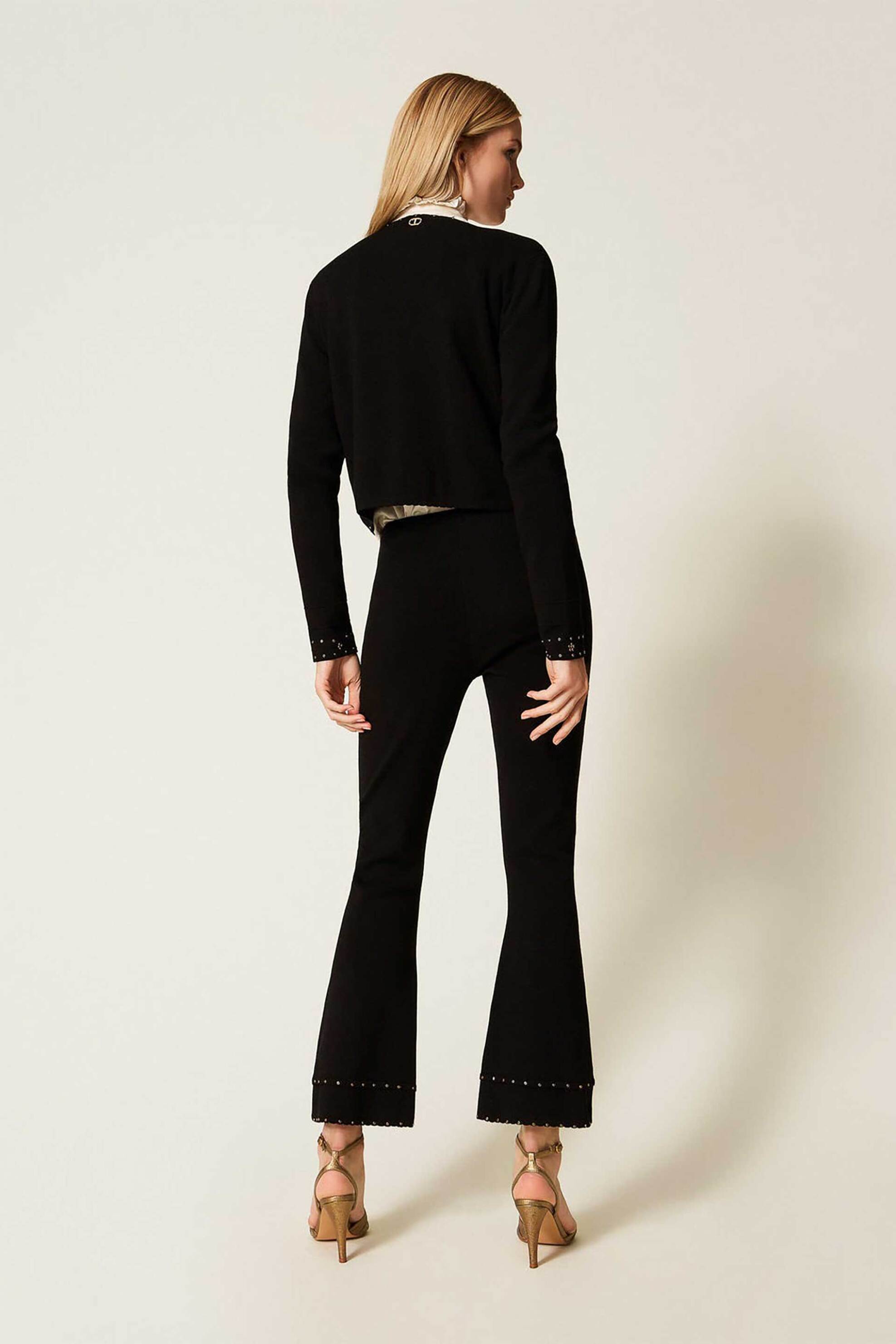 TWINSET Twinset γυναικείο παντελόνι cropped μονόχρωμο με διακοσμητικά τρουκς - 252TP3273 Μαύρο - 3