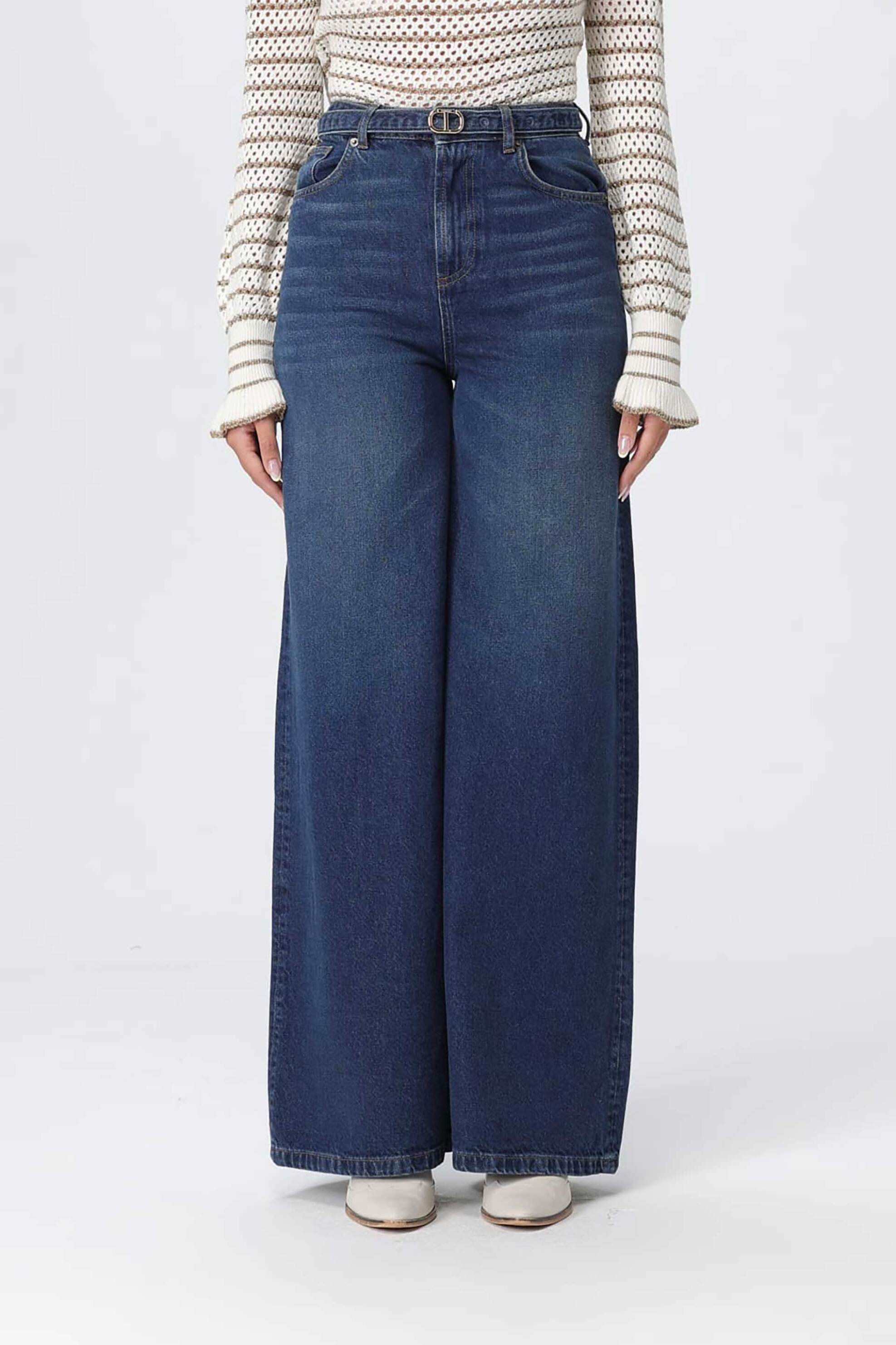 TWINSET Twinset γυναικείο τζιν παντελόνι palazzo - 252TP2540 Μπλε Σκούρο