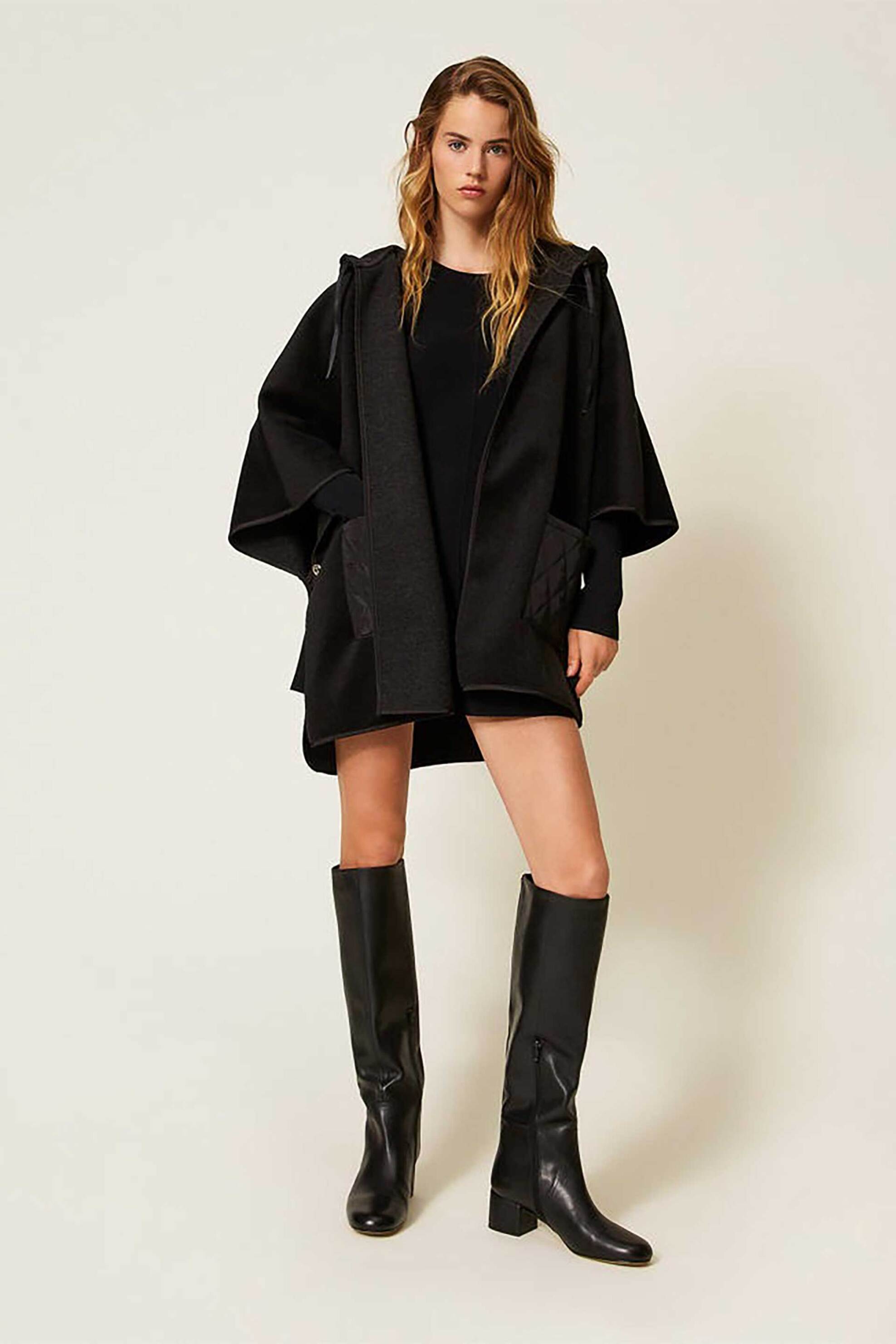 TWINSET Twinset γυναικεία κάπα με κουκούλα - 252TA4240 Μαύρο