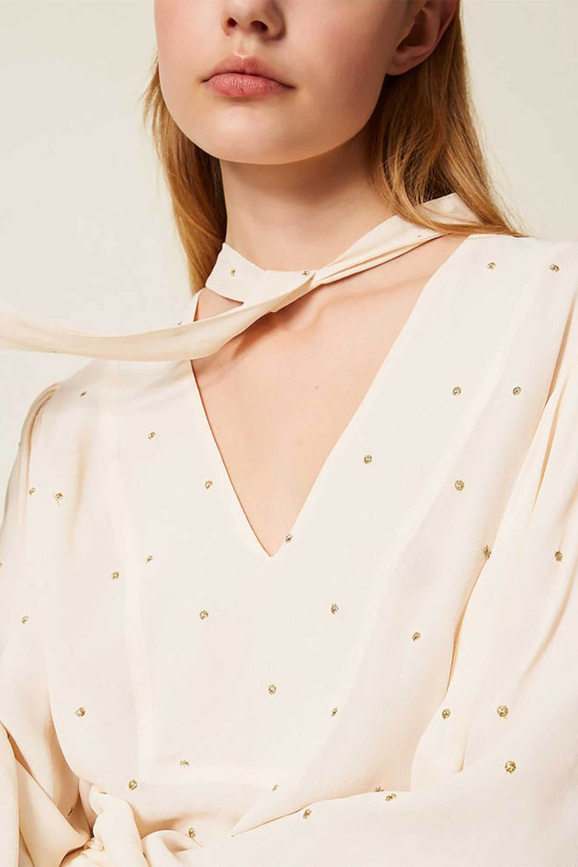 Twinset γυναικεία μπλούζα με lurex κεντήματα - 252TP2032 Μπεζ