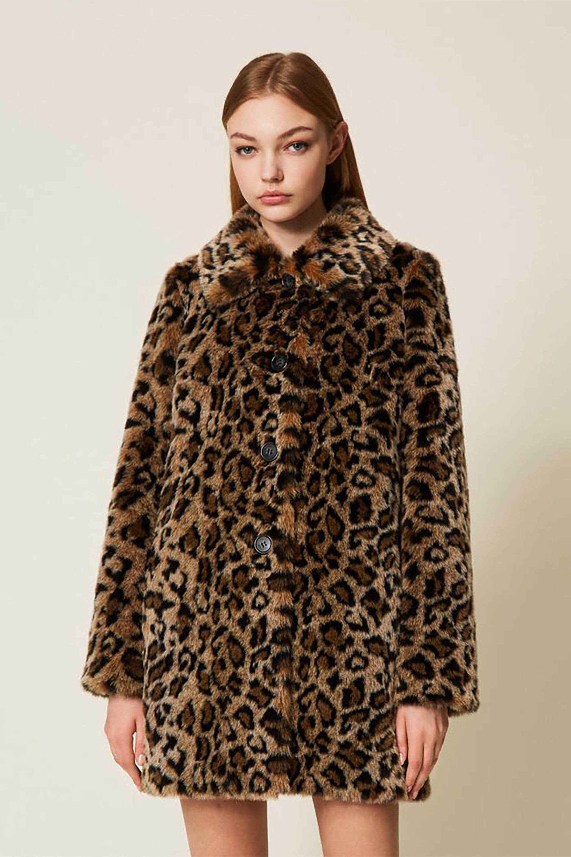 TWINSET Twinset γυναικεία faux γούνα animal print - 252TP2110 Καφέ