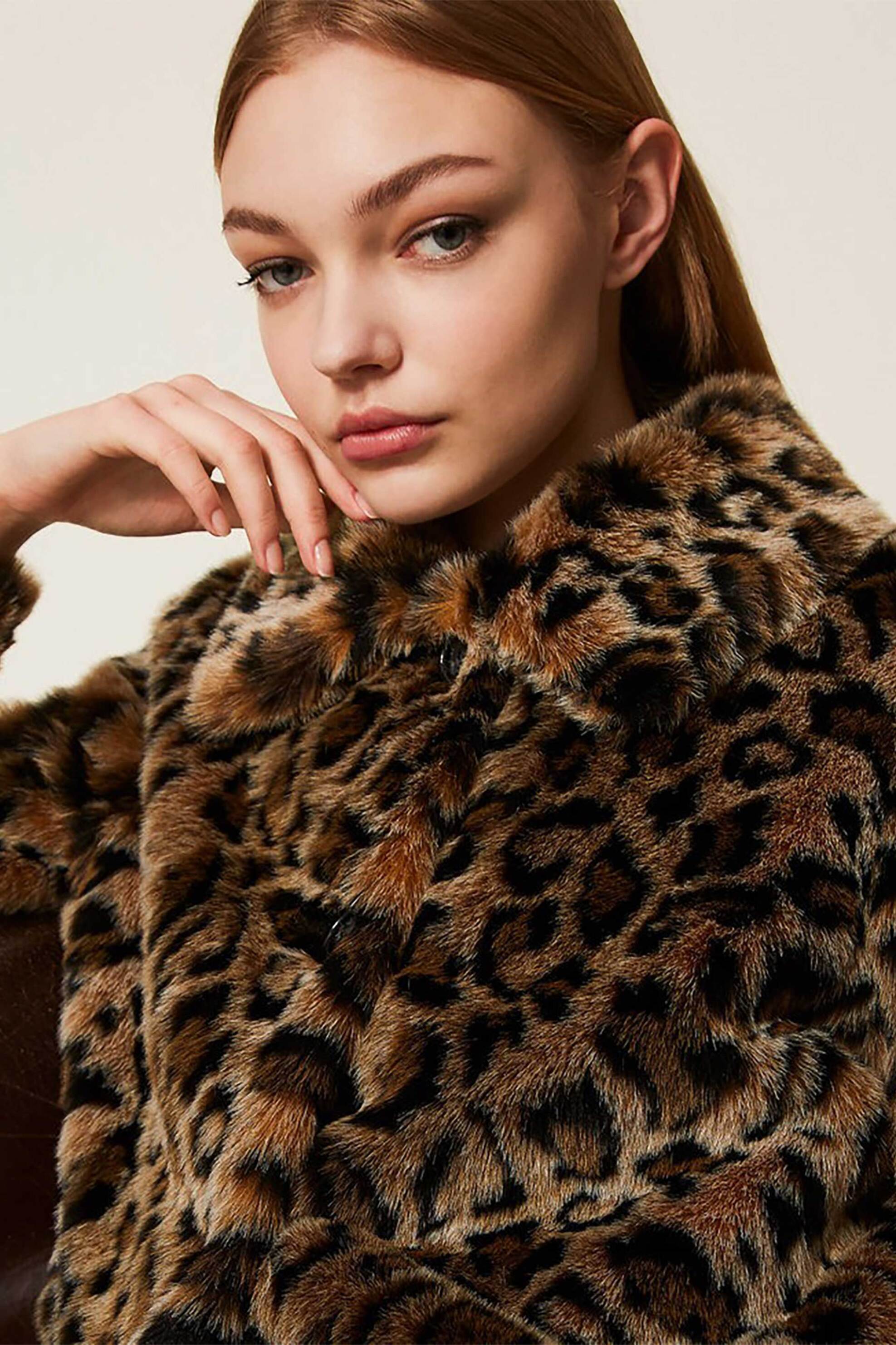 Twinset γυναικεία faux γούνα animal print - 252TP2110 Καφέ φωτογραφία