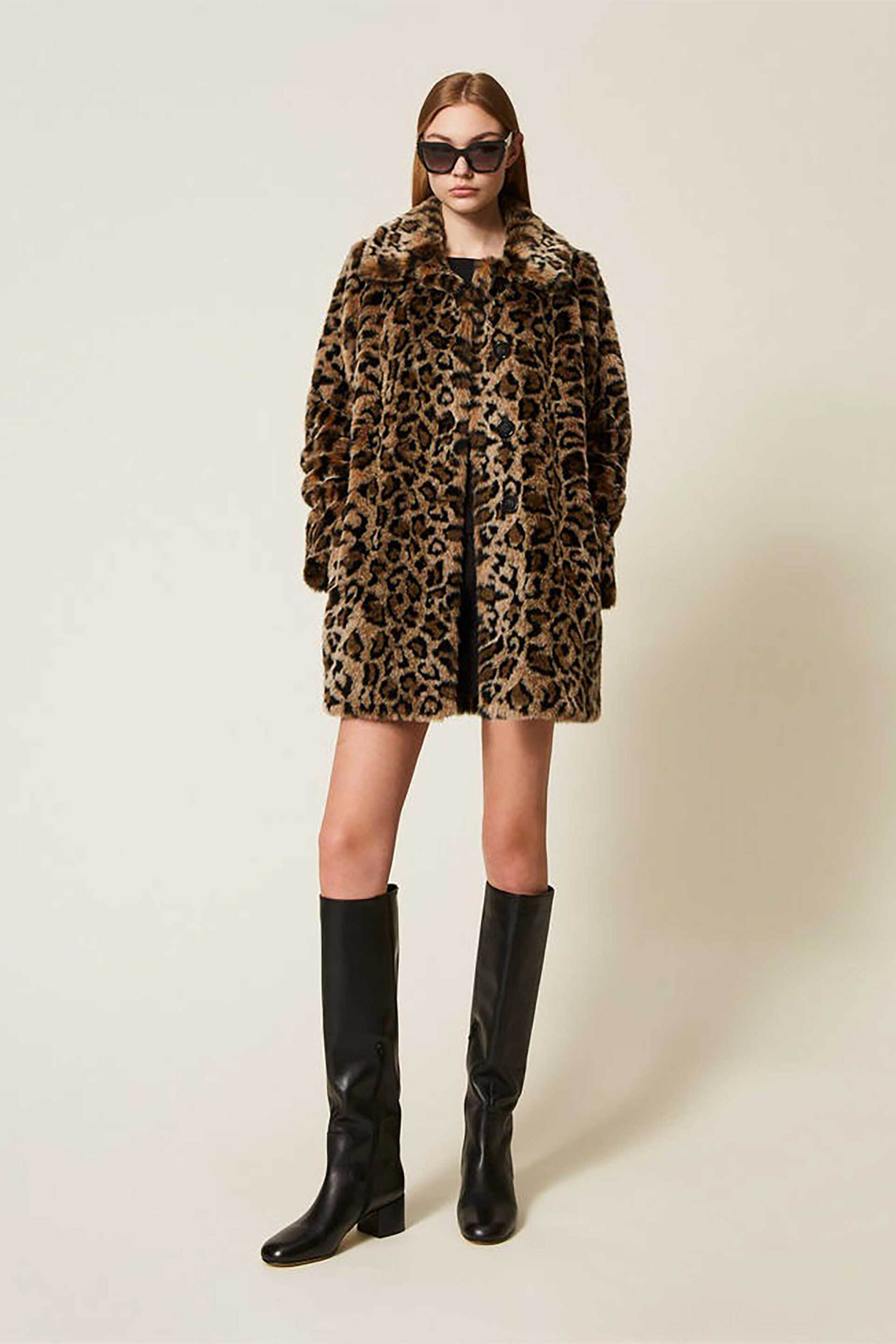 Twinset γυναικεία faux γούνα animal print - 252TP2110 Καφέ φωτογραφία