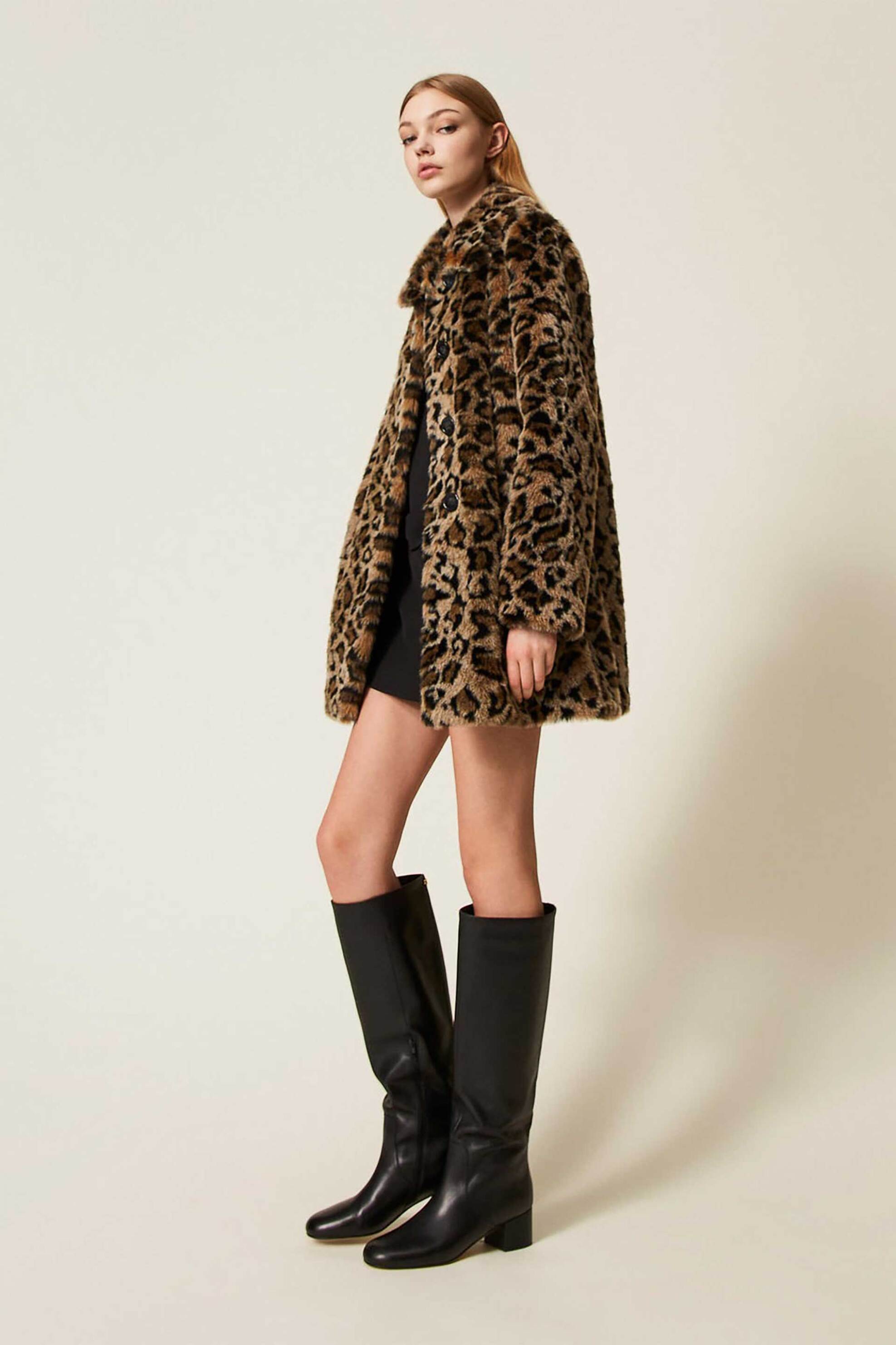 Twinset γυναικεία faux γούνα animal print - 252TP2110 Καφέ φωτογραφία