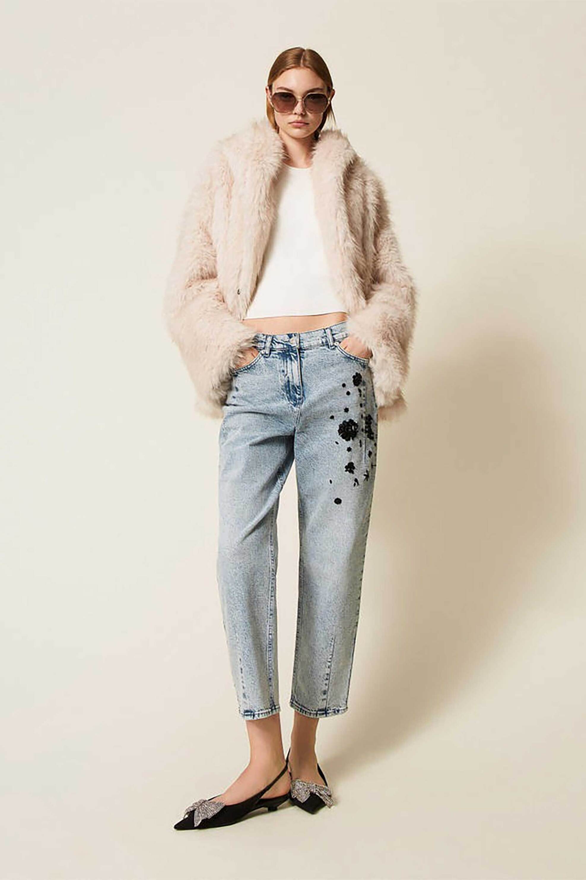 Twinset γυναικεία faux γούνα με φαρδιά κουκούλα - 252TF2090 Εκρού φωτογραφία