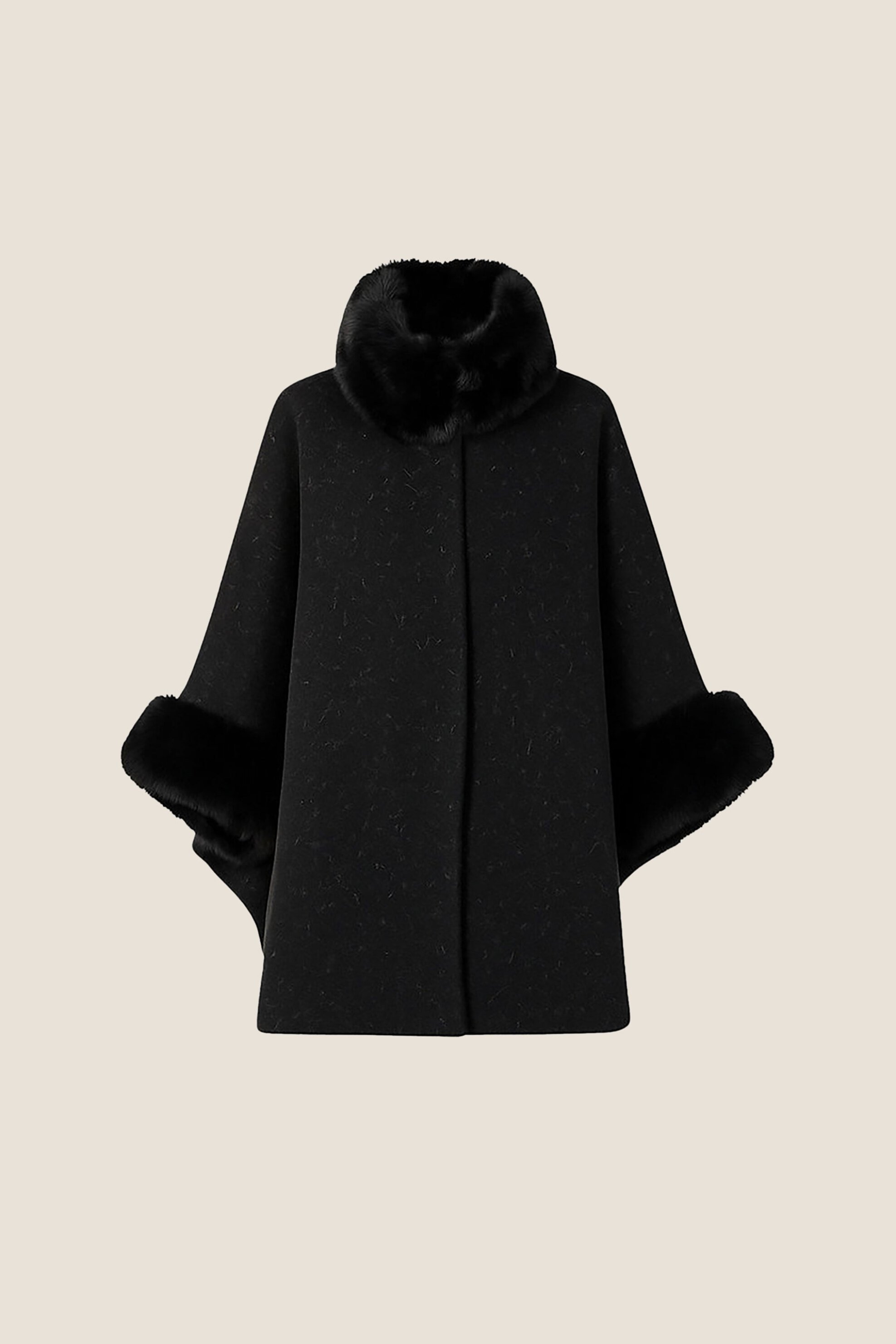 TWINSET Twinset γυναικείο πόντσο με faux γούνινες λεπτομέρειες - 252TO5130 Μαύρο