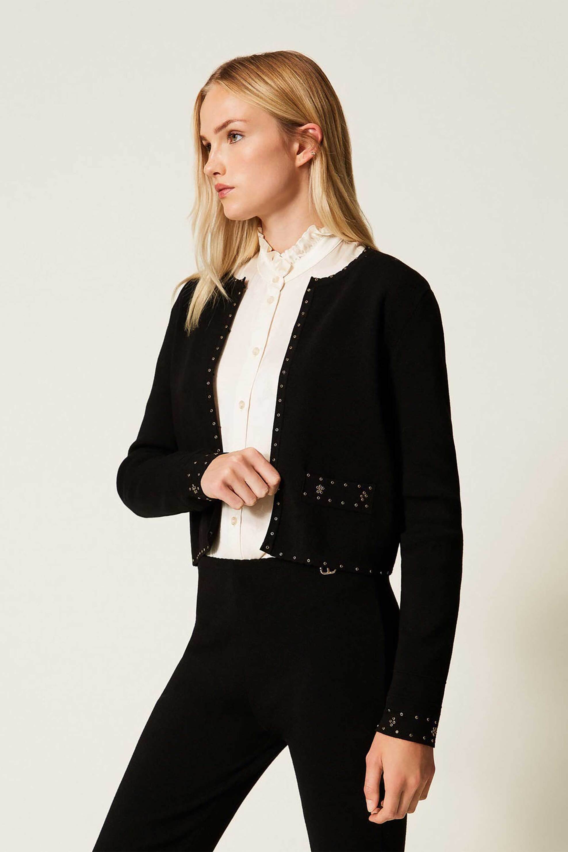 TWINSET Twinset γυναικείο κοντό σακάκι με τρουκς - 252TP3270 Μαύρο - 3