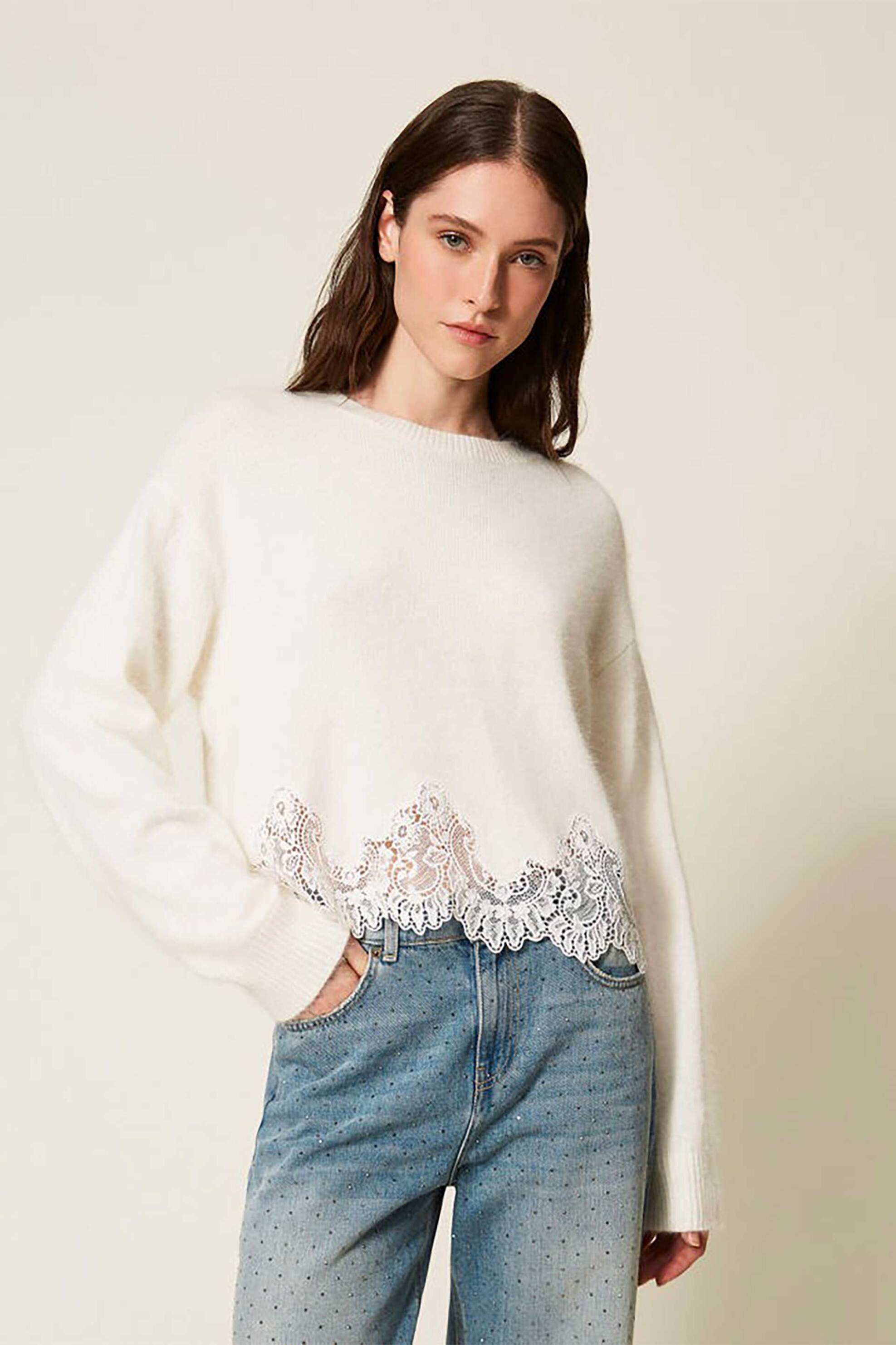 Twinset γυναικεία μπλούζα πλεκτή με δαντέλα