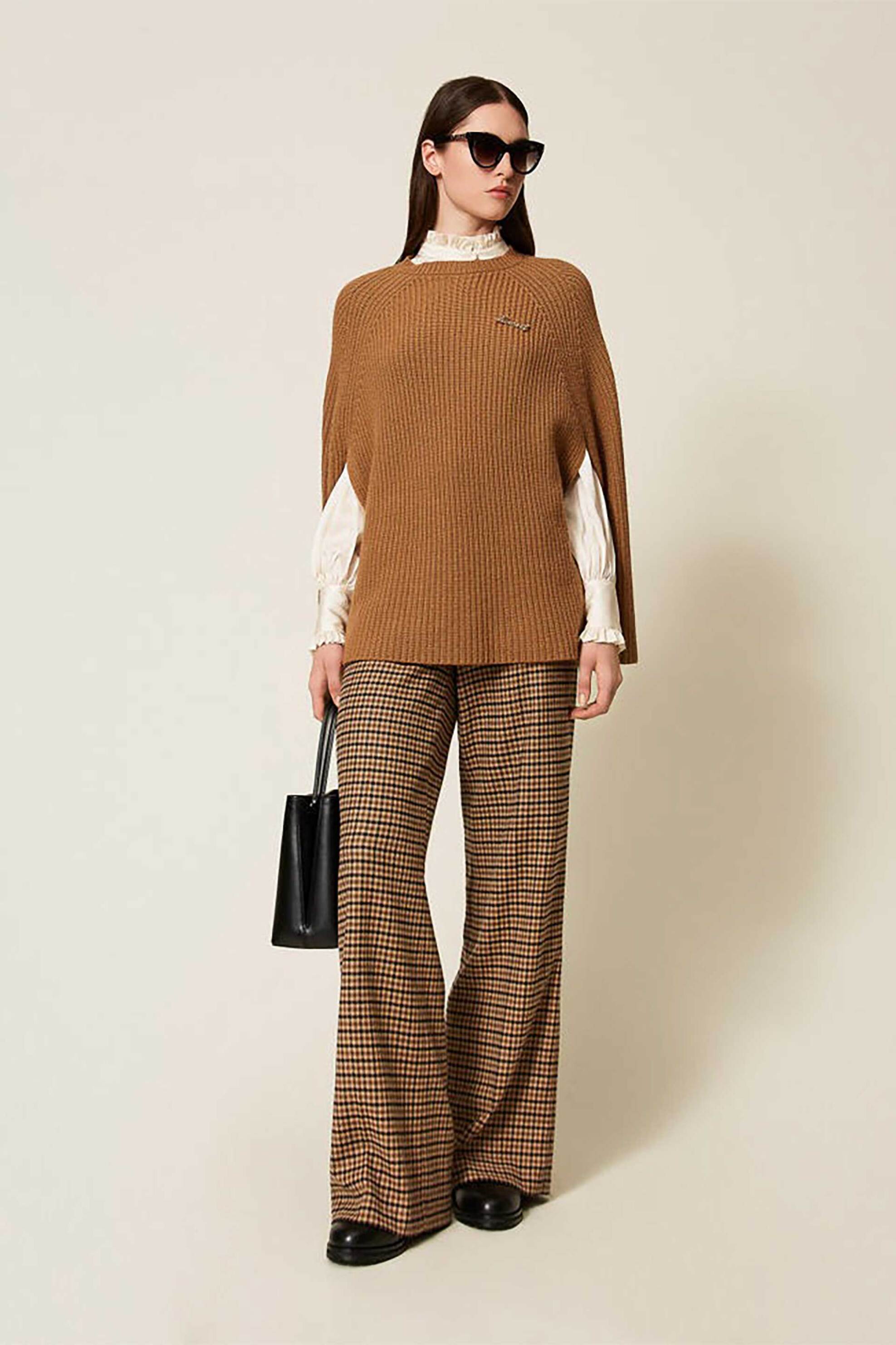 Twinset γυναικείο πόντσο ribbed - 252TT3421 Καμηλό φωτογραφία