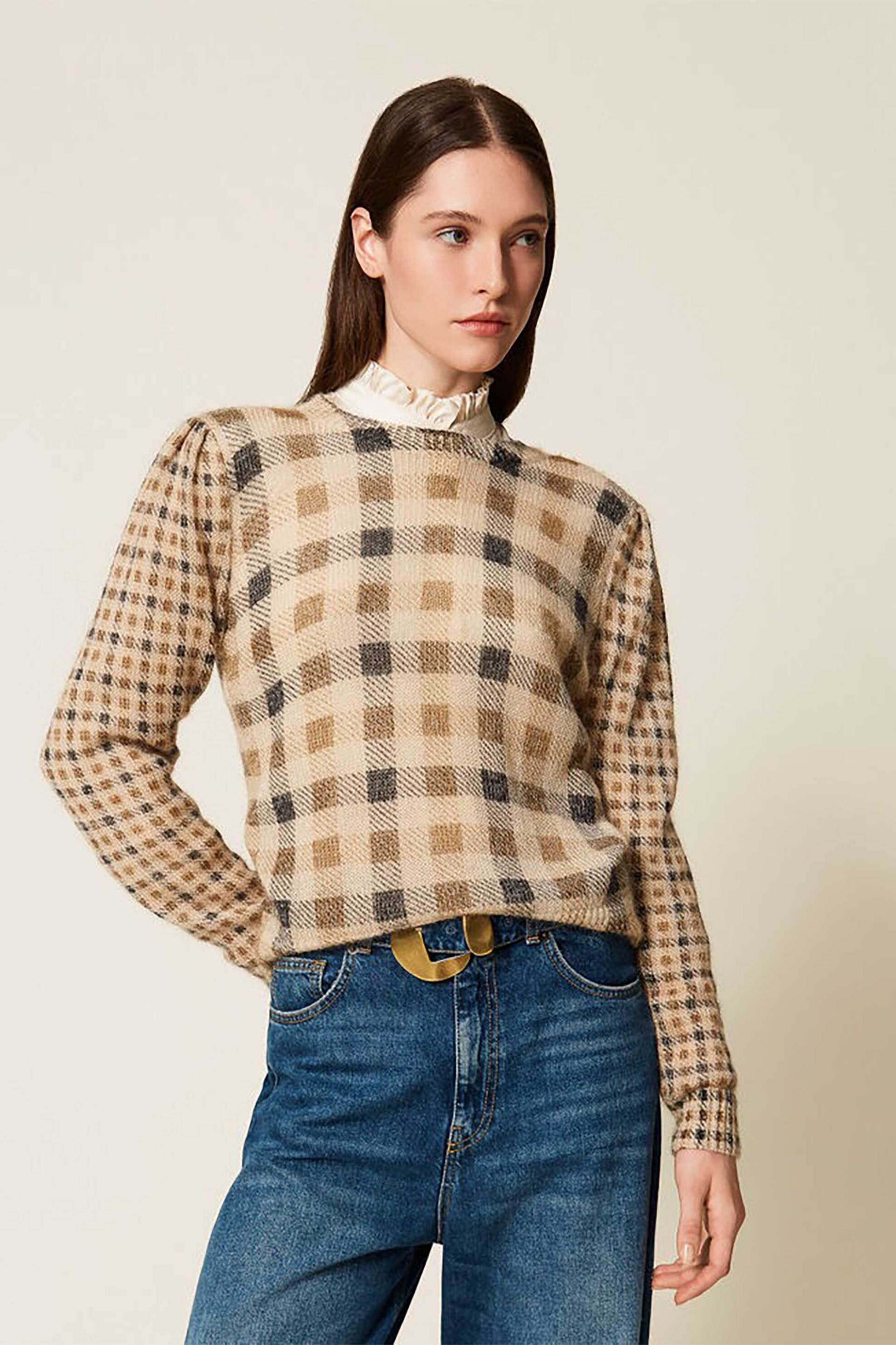 Twinset γυναικεία μπλούζα πλεκτή με καρό σχέδιο