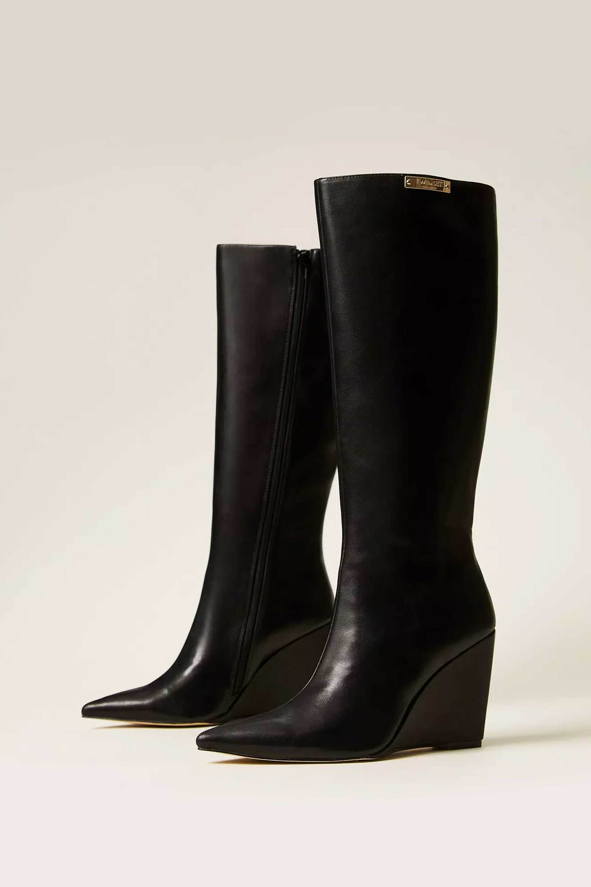 TWINSET Twinset γυναικείες μπότες wedge με logo plate - 252TGT210 Μαύρο - 2