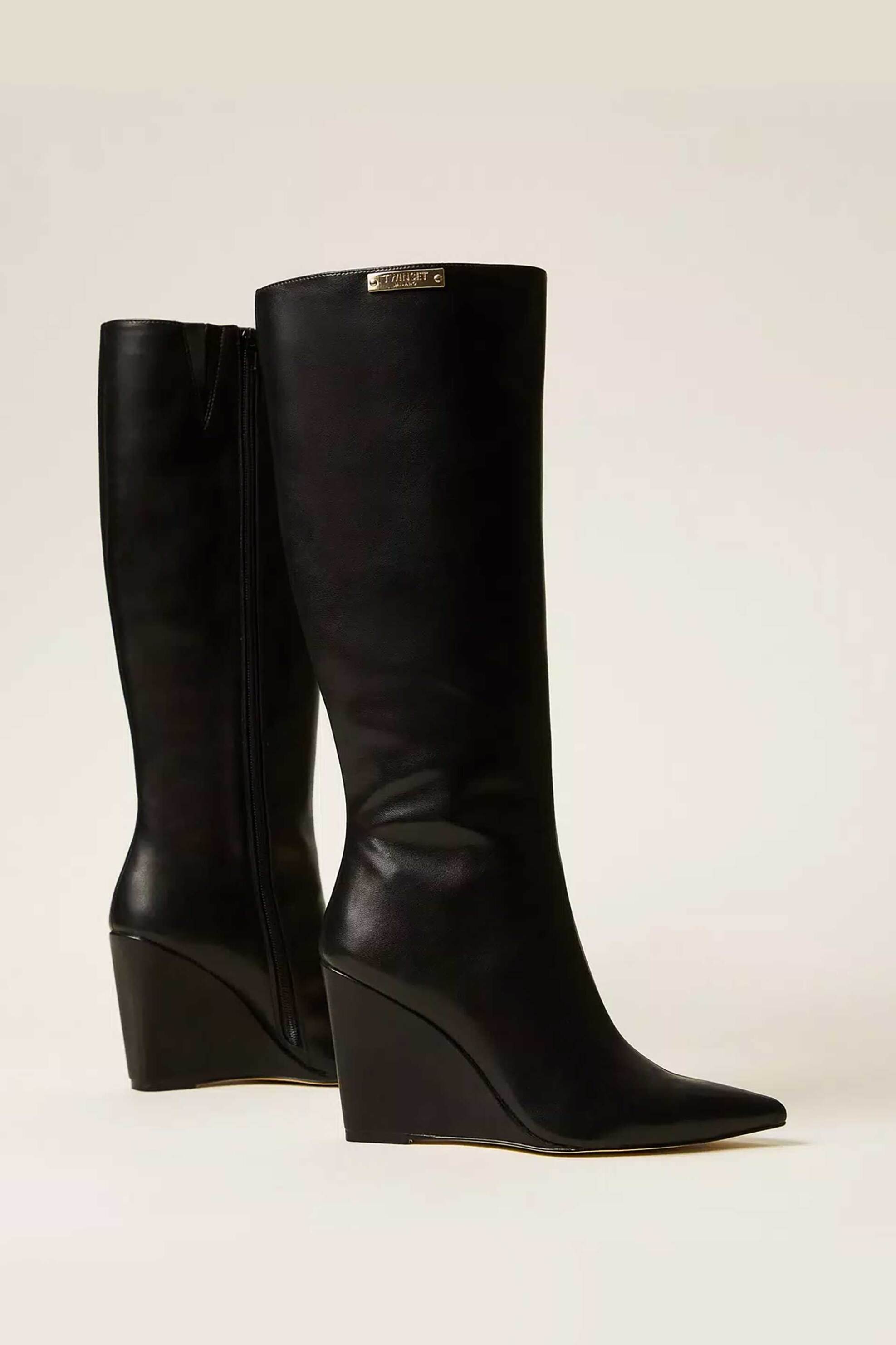 TWINSET Twinset γυναικείες μπότες wedge με logo plate - 252TGT210 Μαύρο - 3
