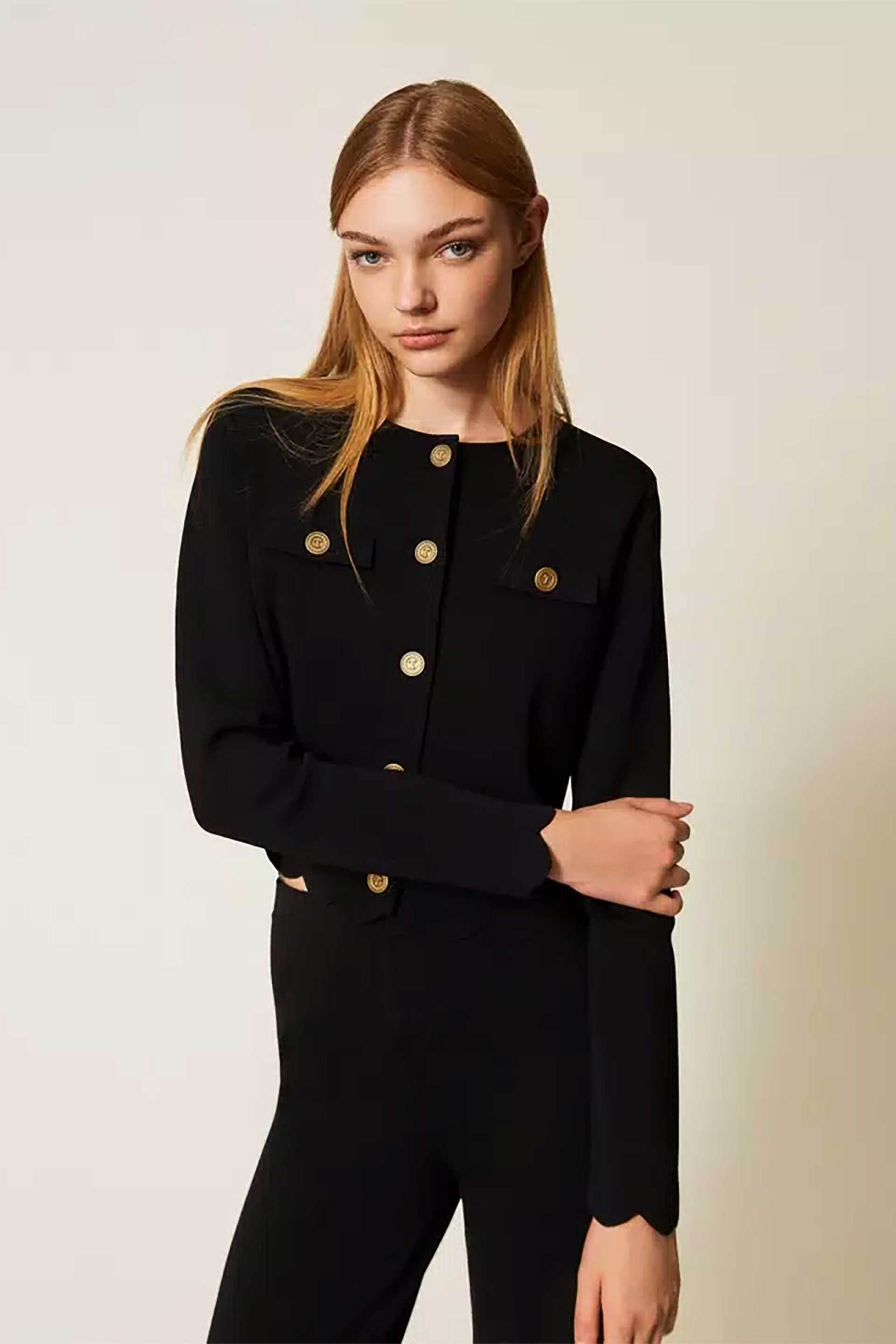 Twinset γυναικείο πλεκτό σακάκι με logo buttons Fitted
