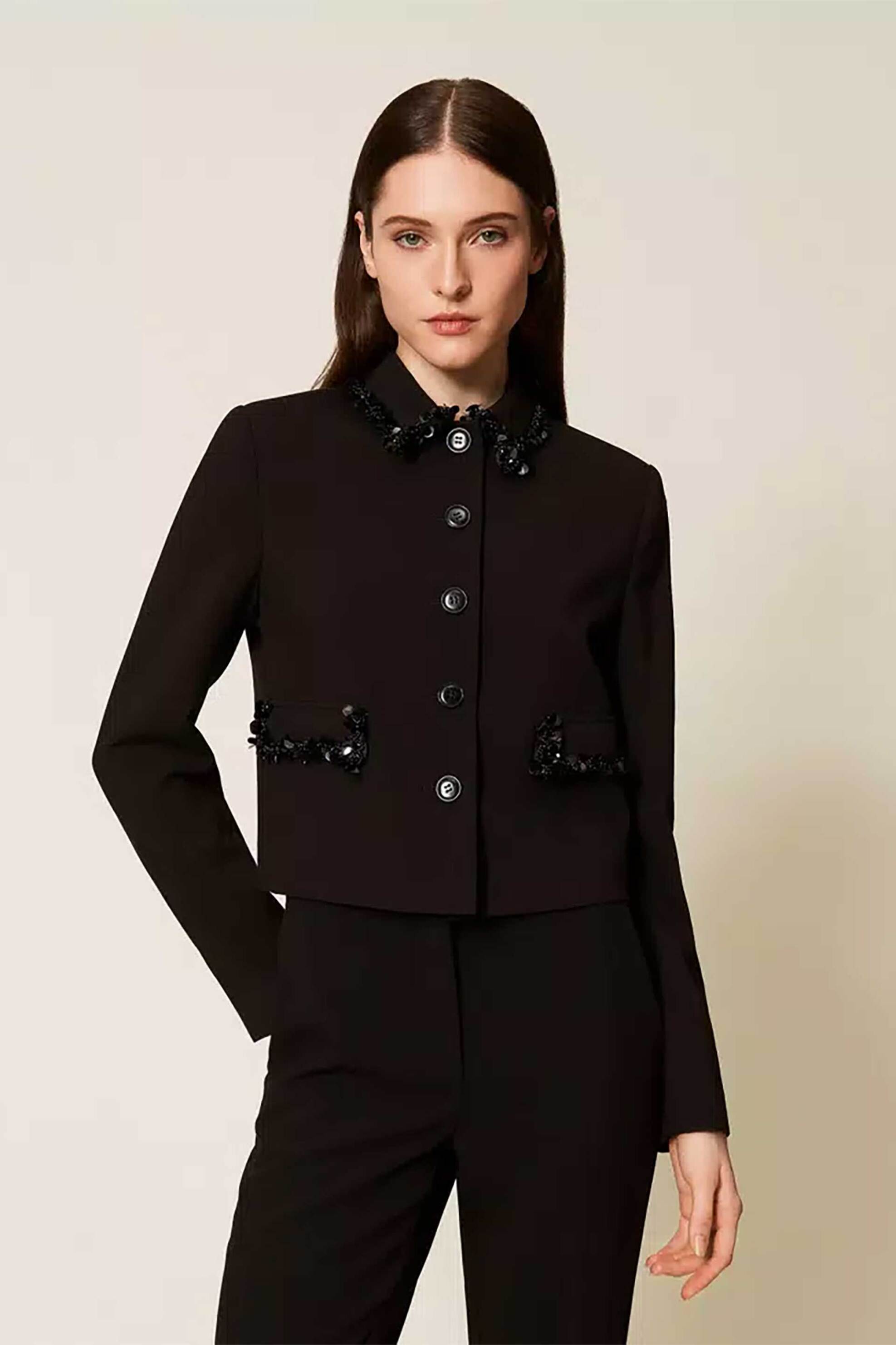 Twinset γυναικείο σακάκι με λεπτομέρειες από παγιέτα Slim Fit