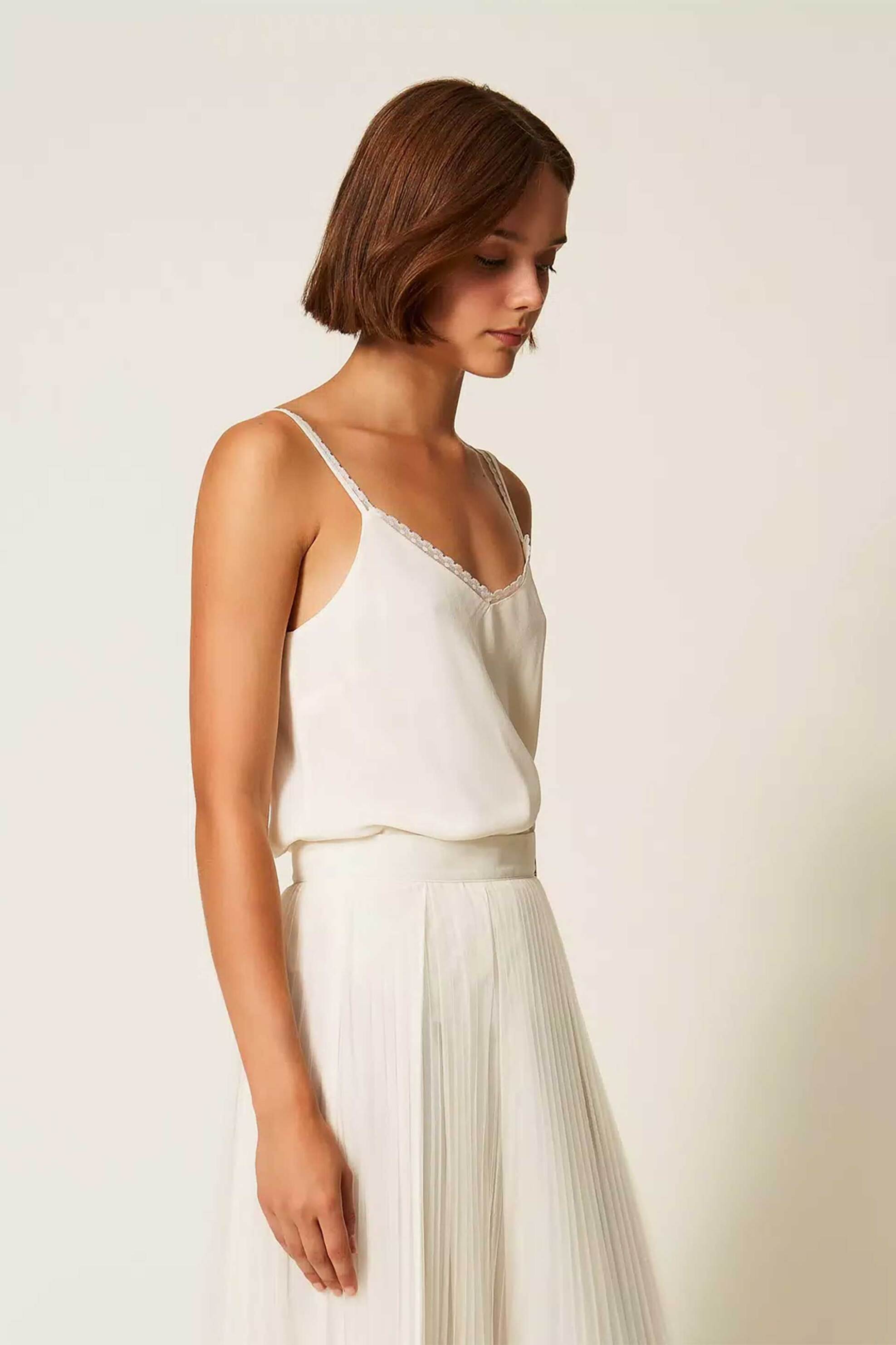 TWINSET Twinset γυναικείο αμάνικο τοπ με μετάξι Straight Fit - 252TT2411 Εκρού - 3