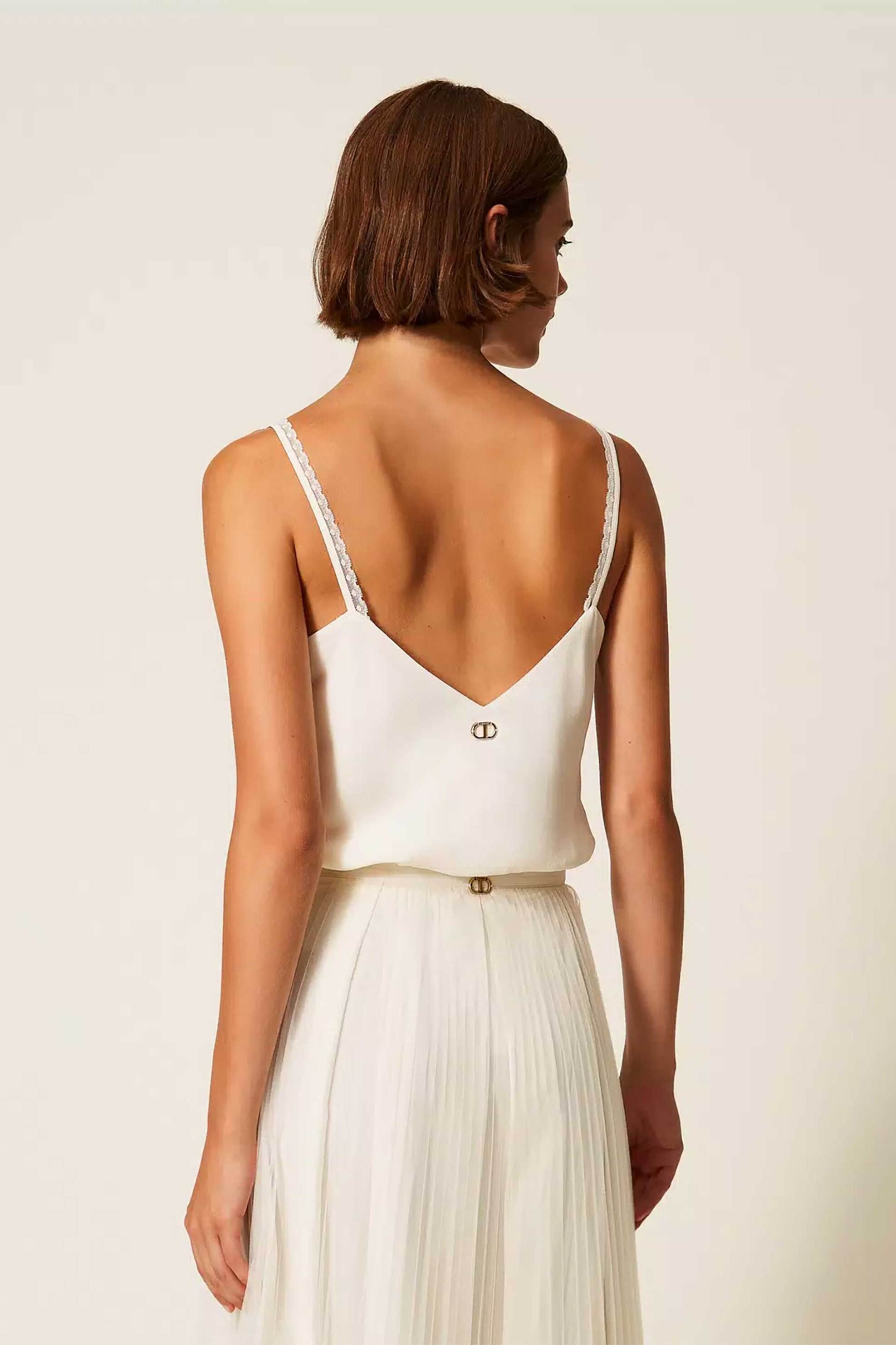 TWINSET Twinset γυναικείο αμάνικο τοπ με μετάξι Straight Fit - 252TT2411 Εκρού - 4
