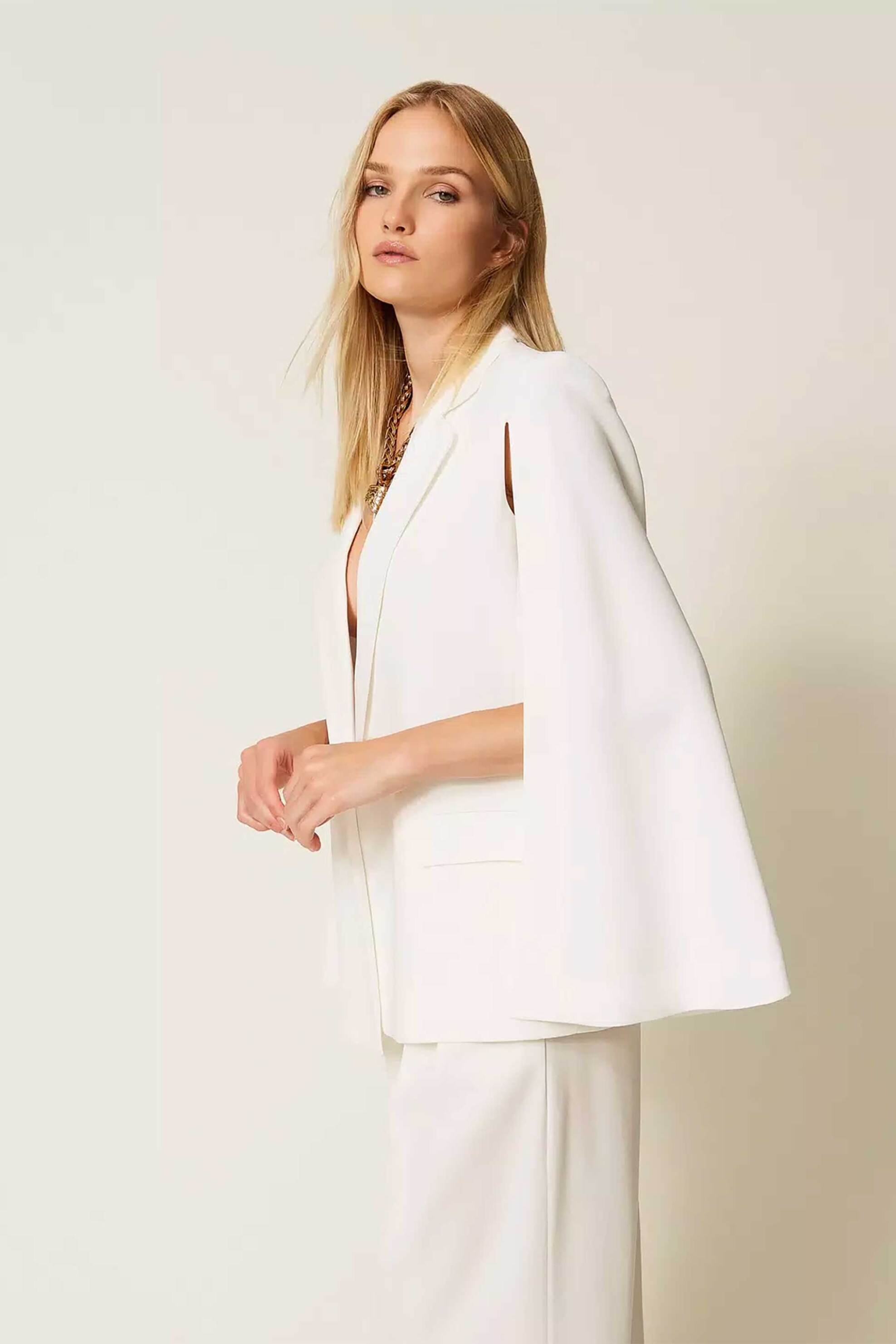 TWINSET Twinset γυναικείο σακάκι με ανοιχτά μανίκια Wide Fit - 252TT2400 Εκρού - 3