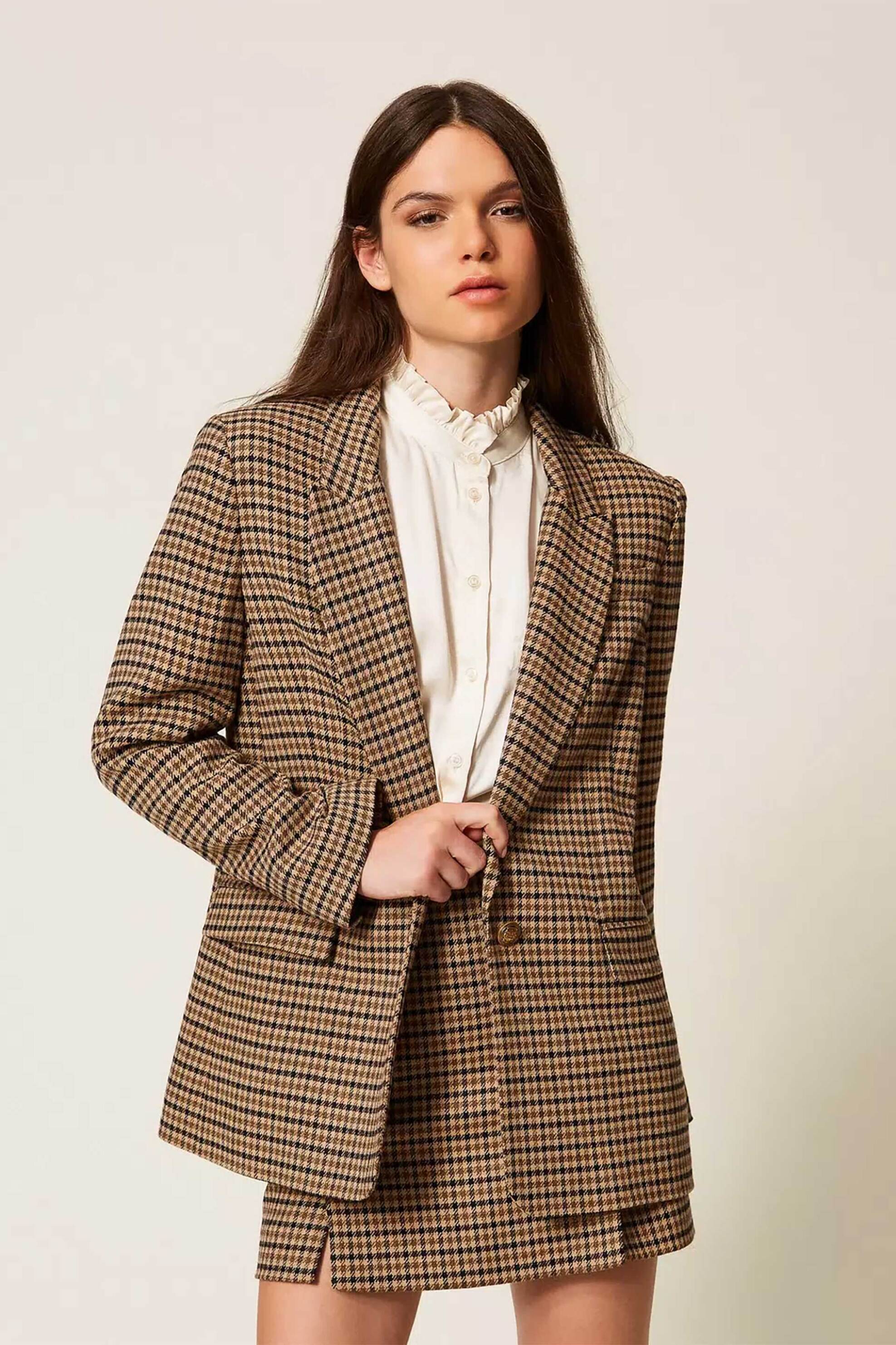 Twinset γυναικείο σακάκι με καρό σχέδιο Straight Fit