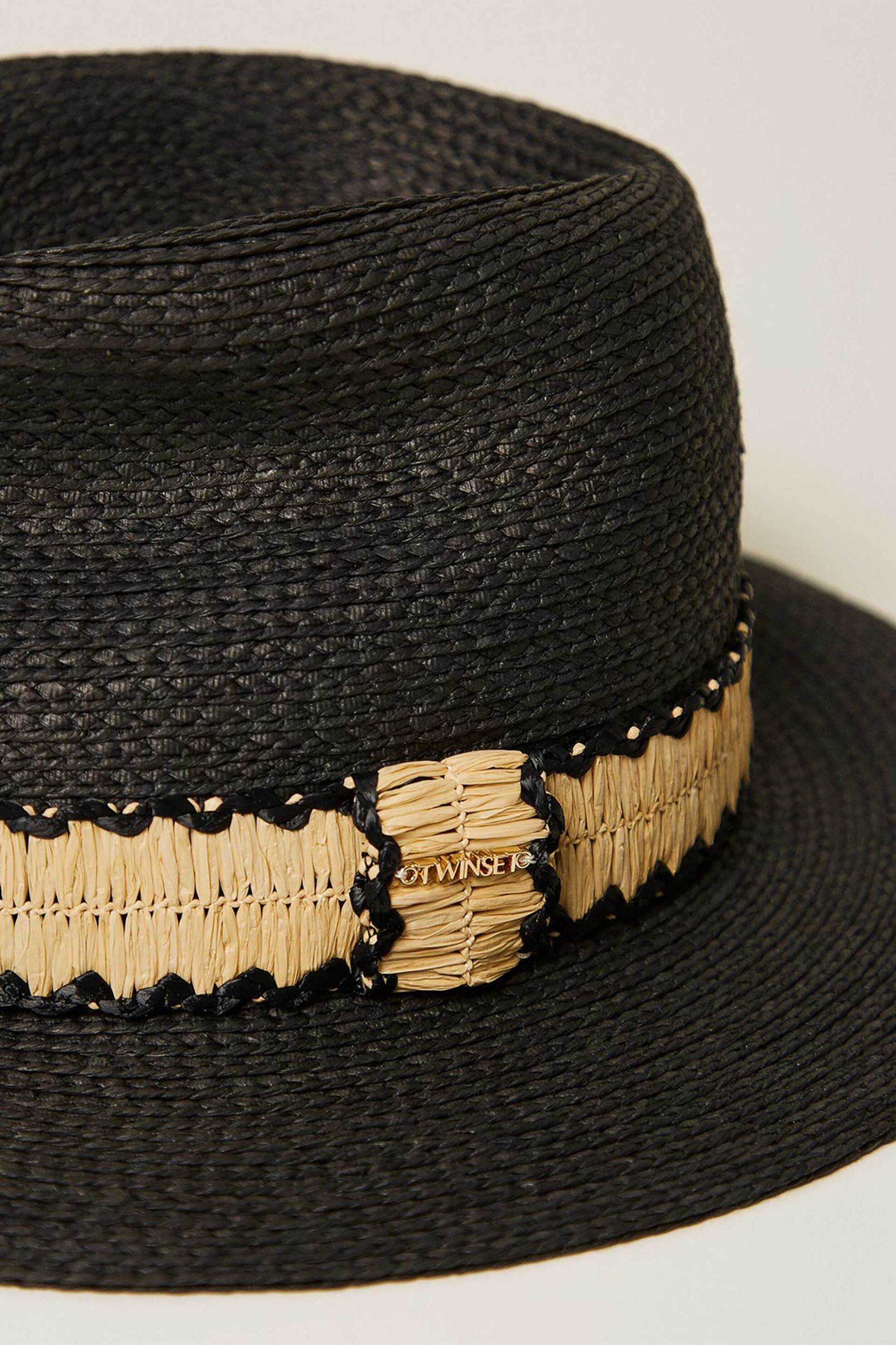 Twinset γυναικείο ψάθινο καπέλο με μεταλλικό λογότυπο - 261TA4060 Μαύρο φωτογραφία