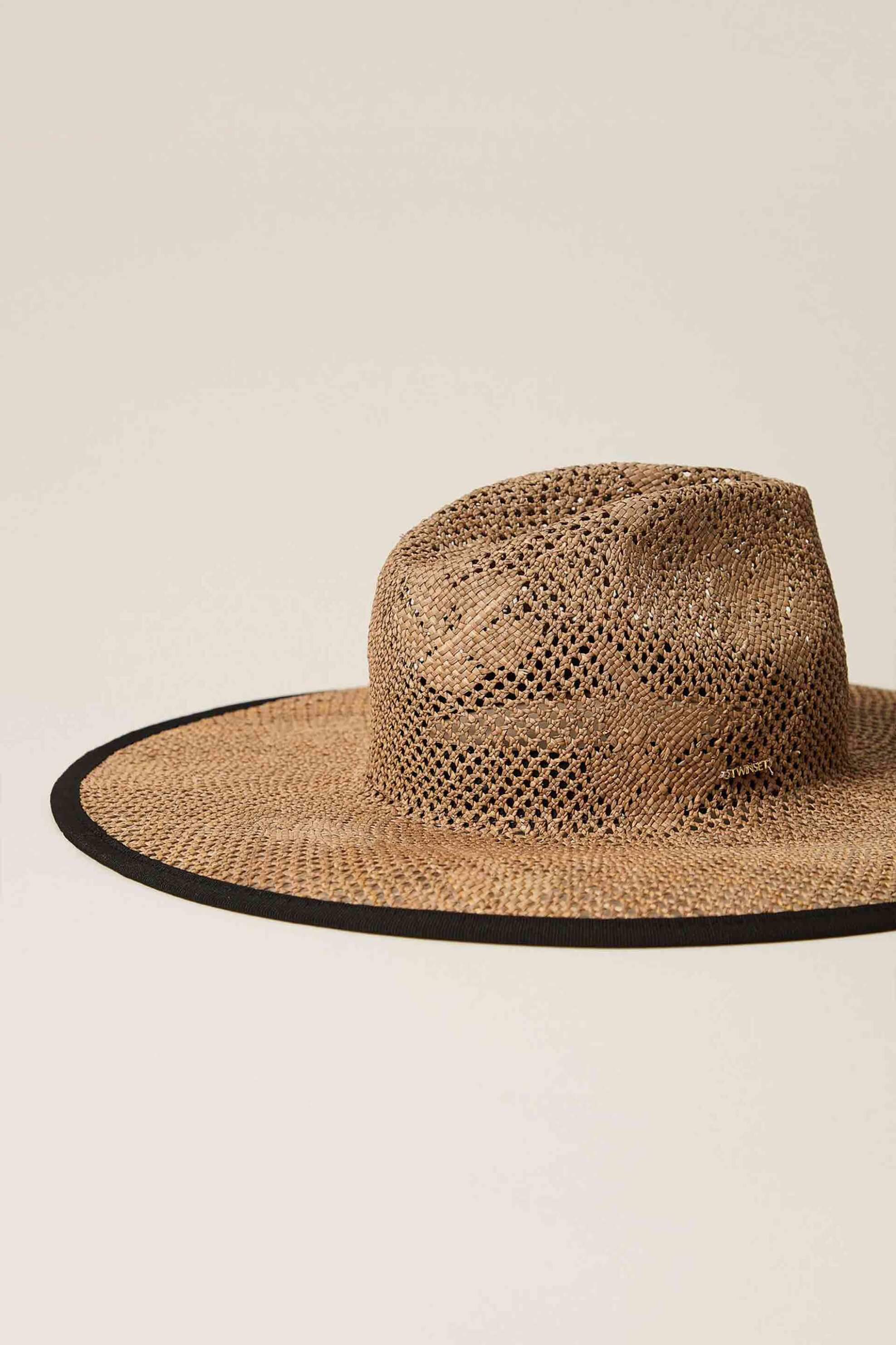 Twinset γυναικείο ψάθινο καπέλο με λουλούδια - 261TA4070 Καφέ φωτογραφία