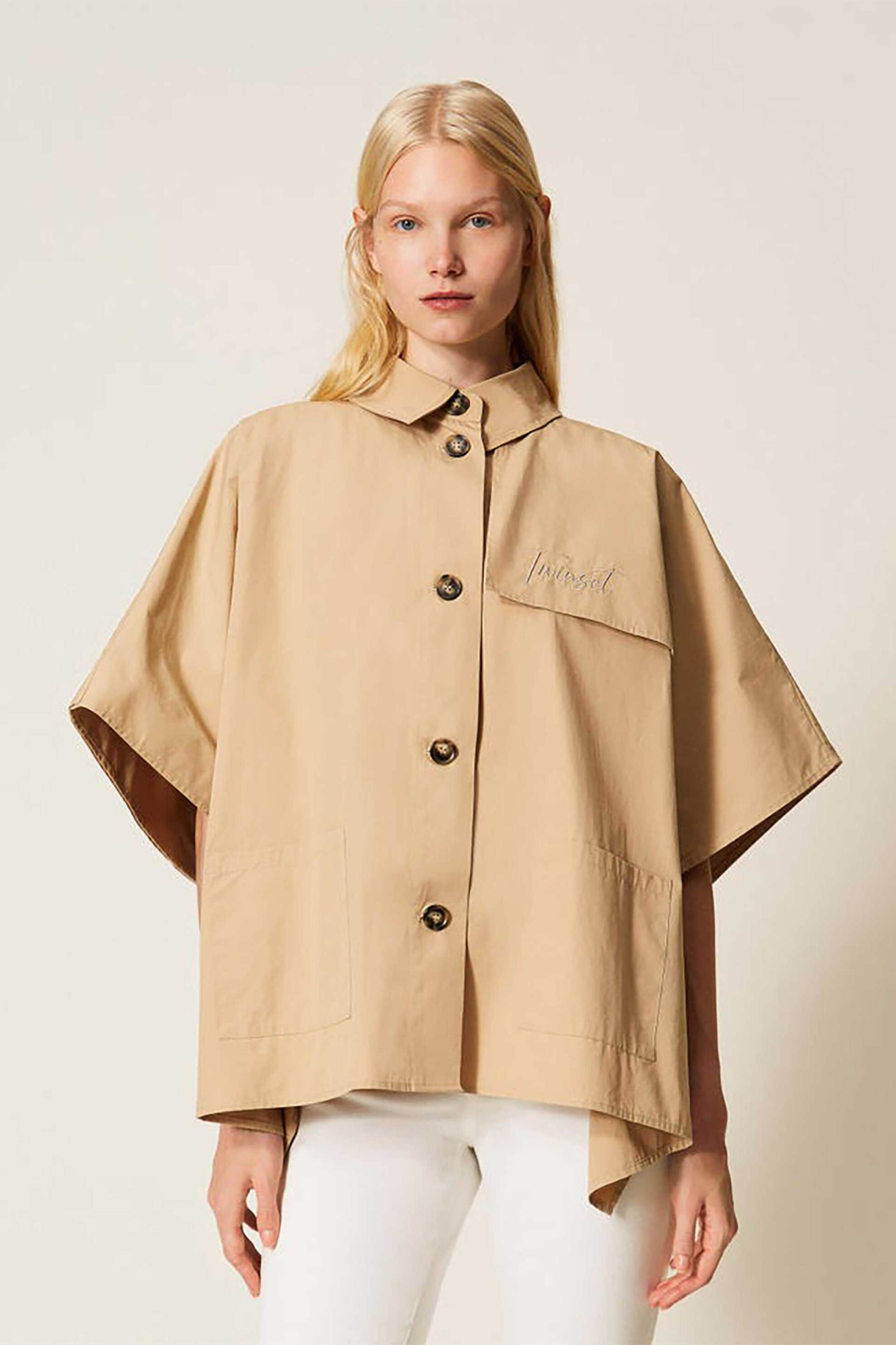 TWINSET Twinset γυναικείο καπαρτινάκι σε στυλ πόντσο - 261TA4290 Μπεζ