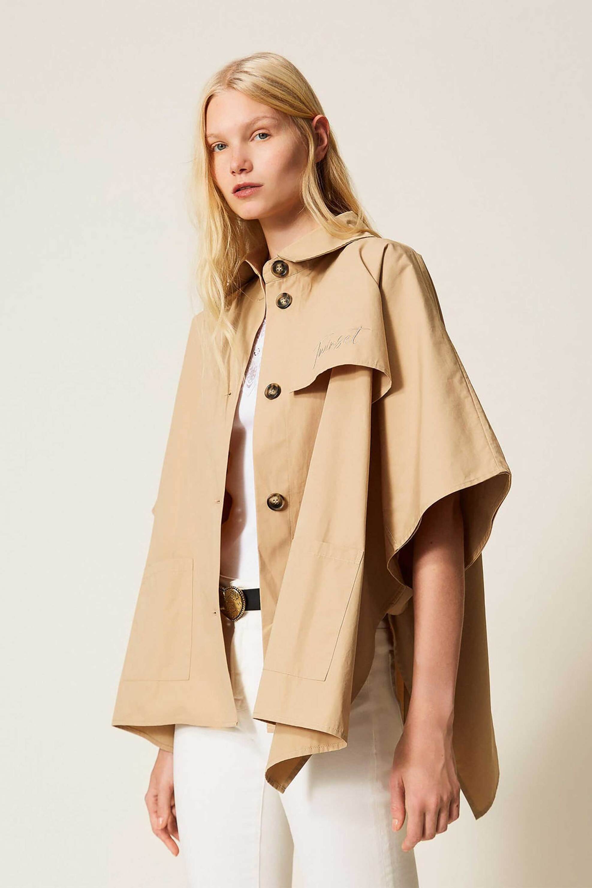 Twinset γυναικείο καπαρτινάκι σε στυλ πόντσο - 261TA4290 Μπεζ φωτογραφία