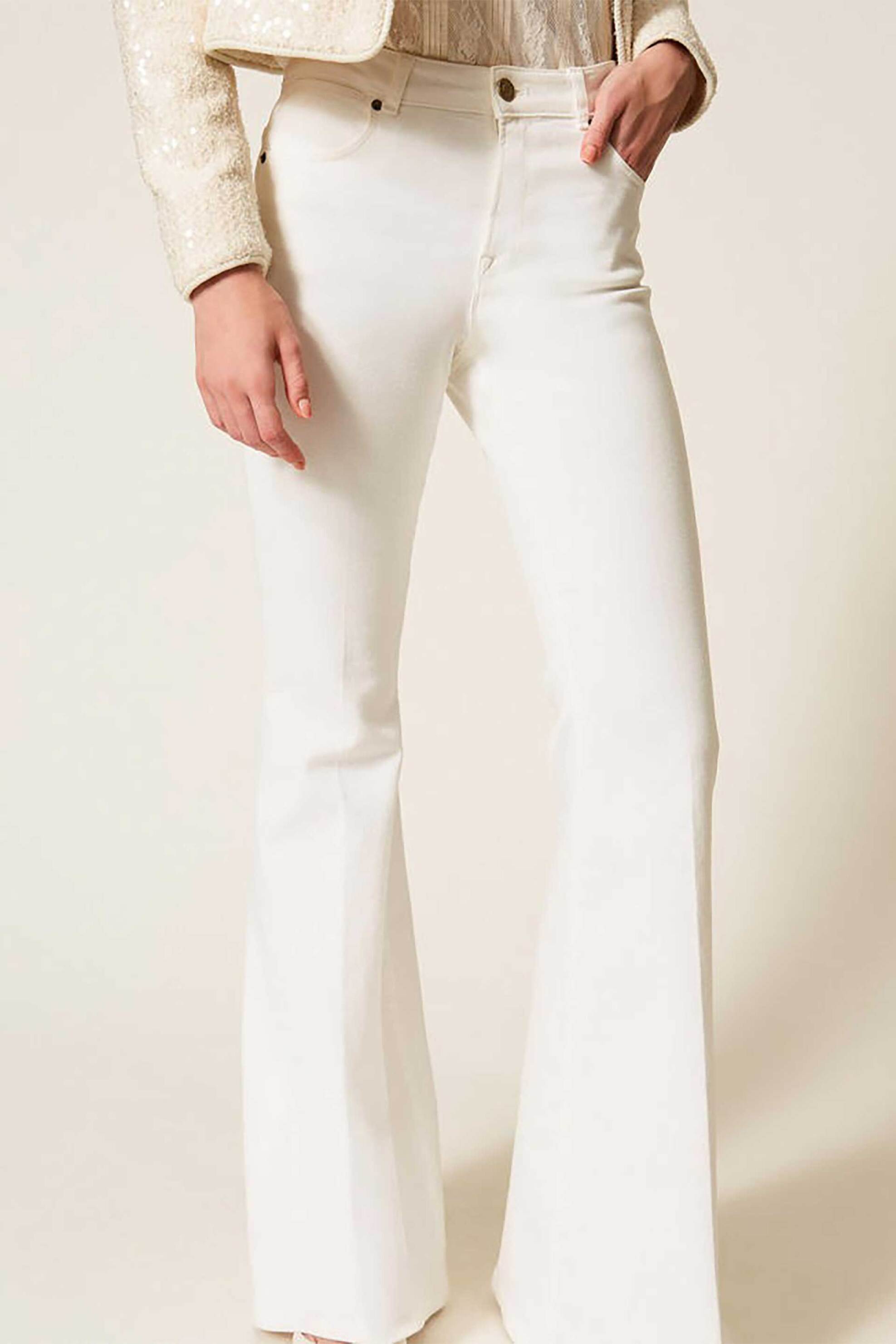 Twinset γυναικείο παντελόνι μονόχρωμο flared - 261TP2680 Λευκό φωτογραφία