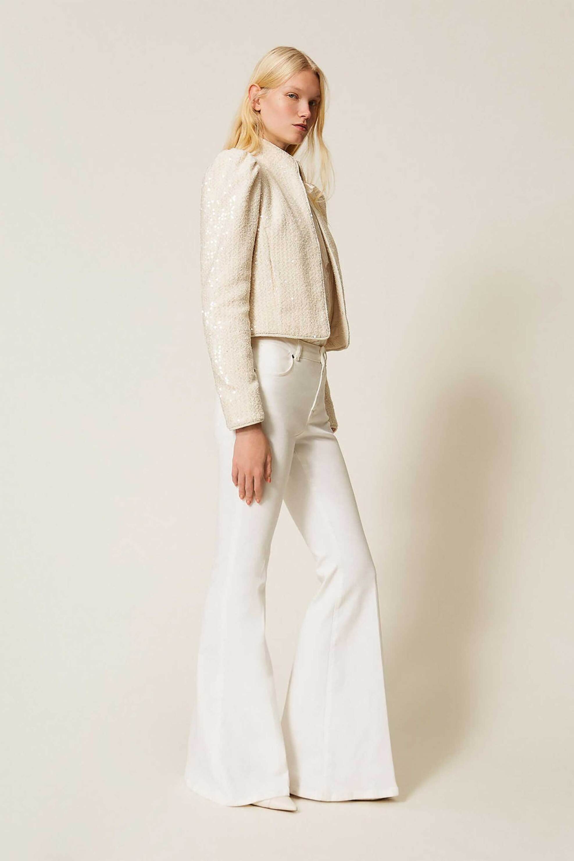 Twinset γυναικείο παντελόνι μονόχρωμο flared - 261TP2680 Λευκό φωτογραφία