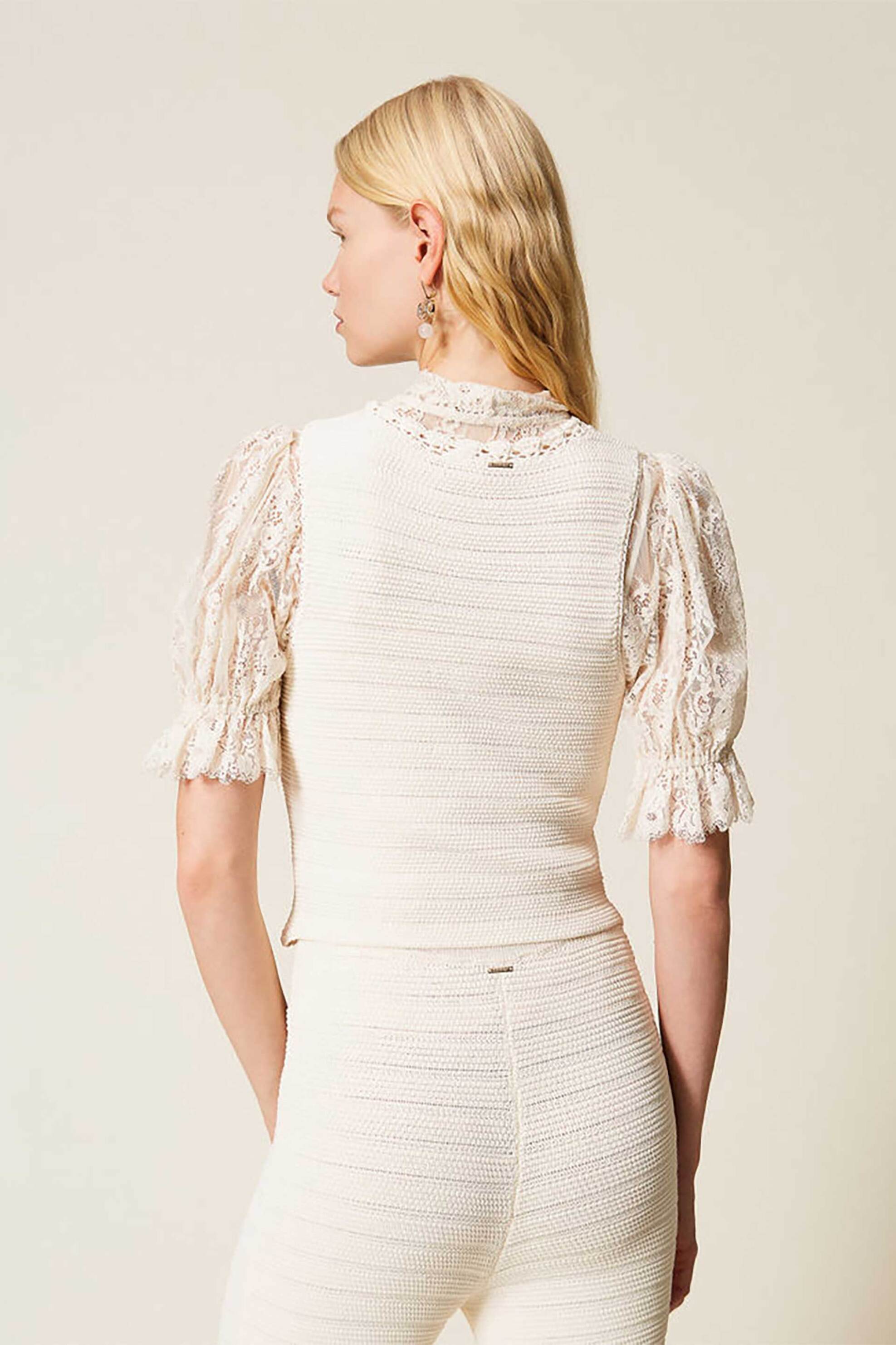 Twinset γυναικείο γιλέκο crochet με κουμπιά - 261TP3077 Μπεζ φωτογραφία