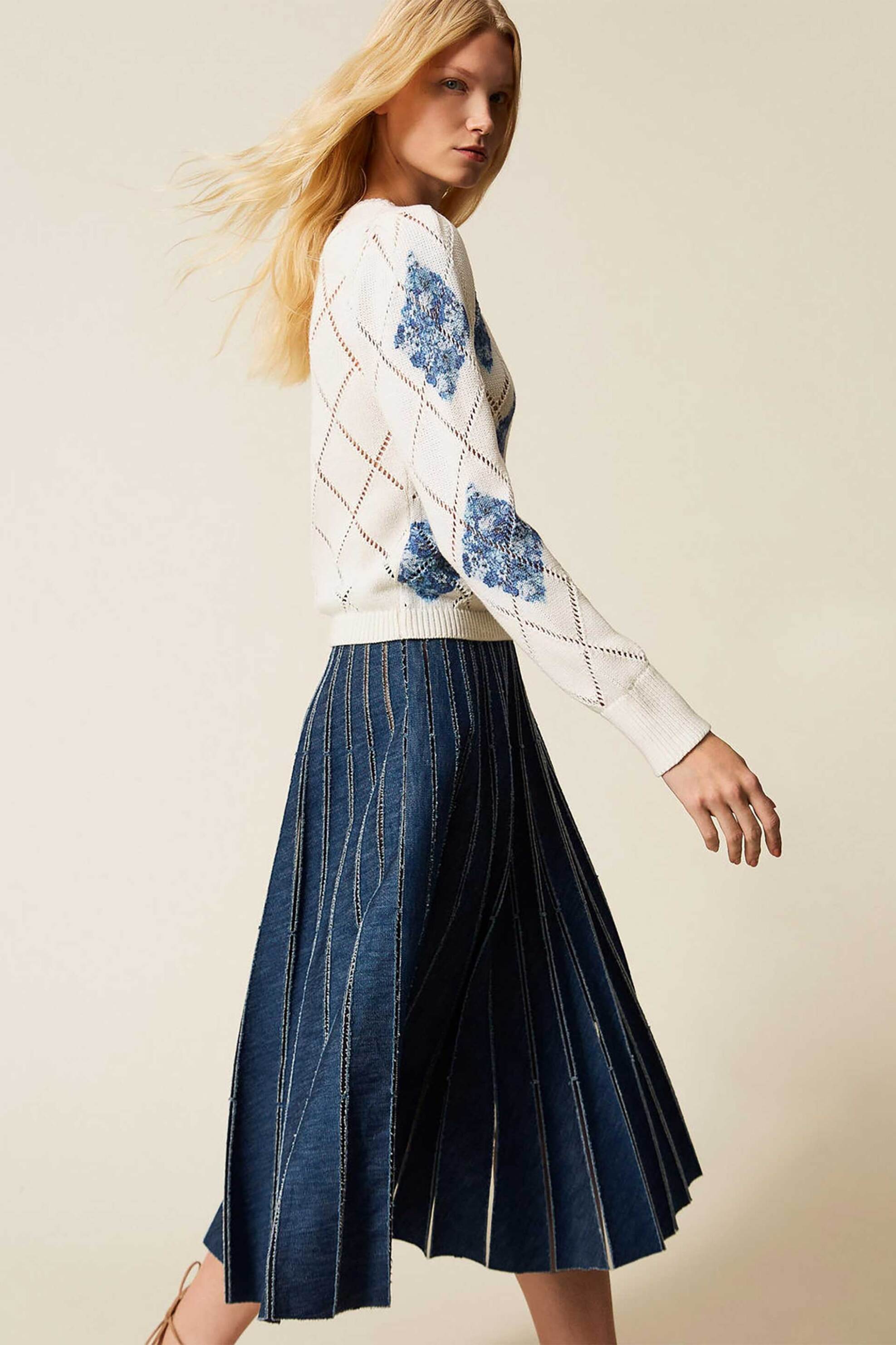 Twinset γυναικεία midi φούστα πλισέ - 261TP2350 Denim Blue