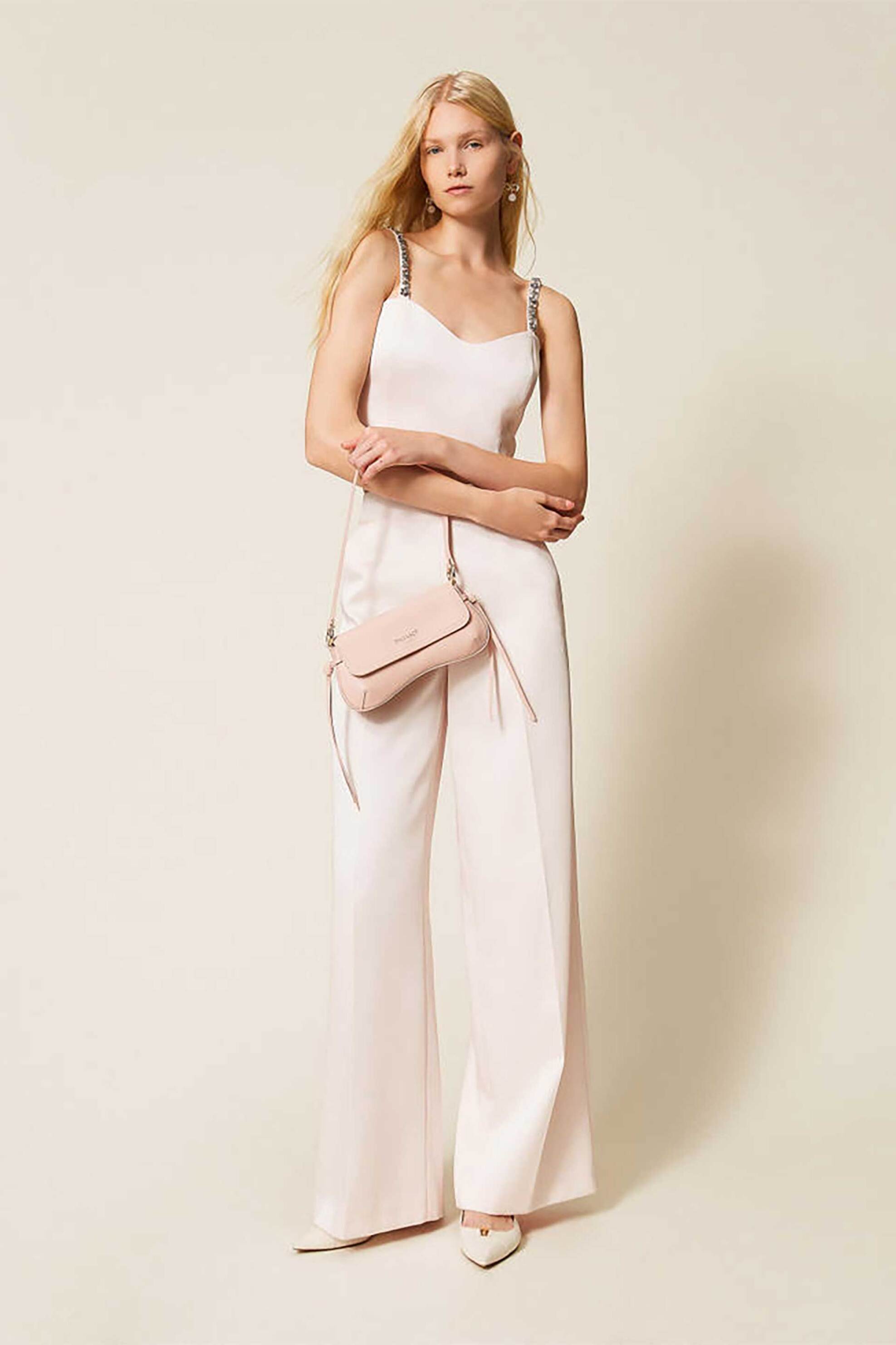 Twinset γυναικείο cropped top με στρας - 261TP2413 Εκρού