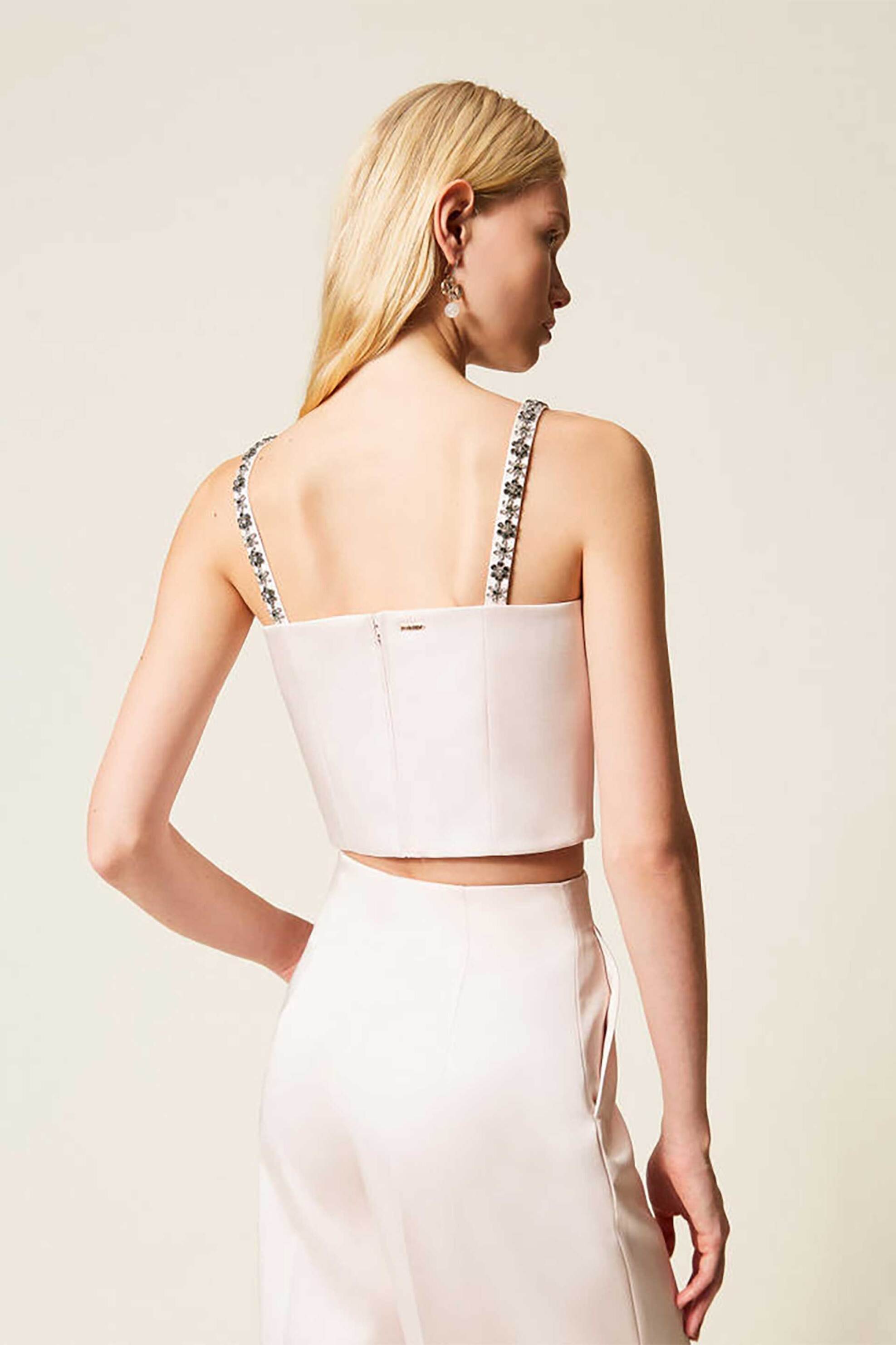 Twinset Γυναικείο Cropped Top με Στρας - 261Tp2413 Εκρού