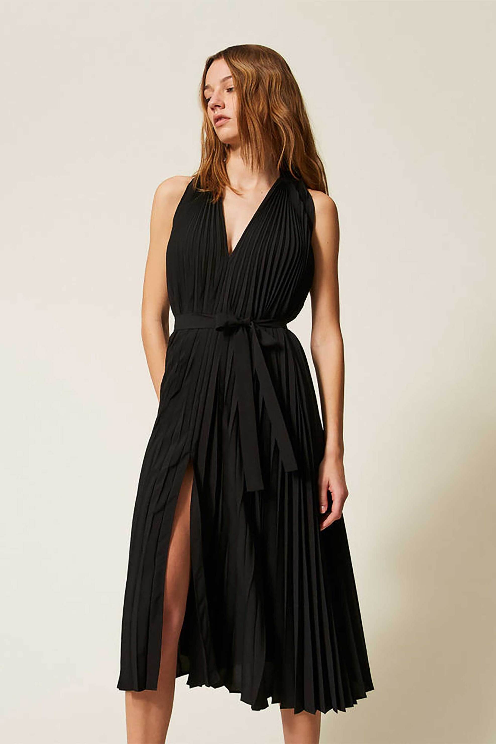 TWINSET Twinset γυναικείο midi φόρεμα πλισέ - 261TE2030 Μαύρο