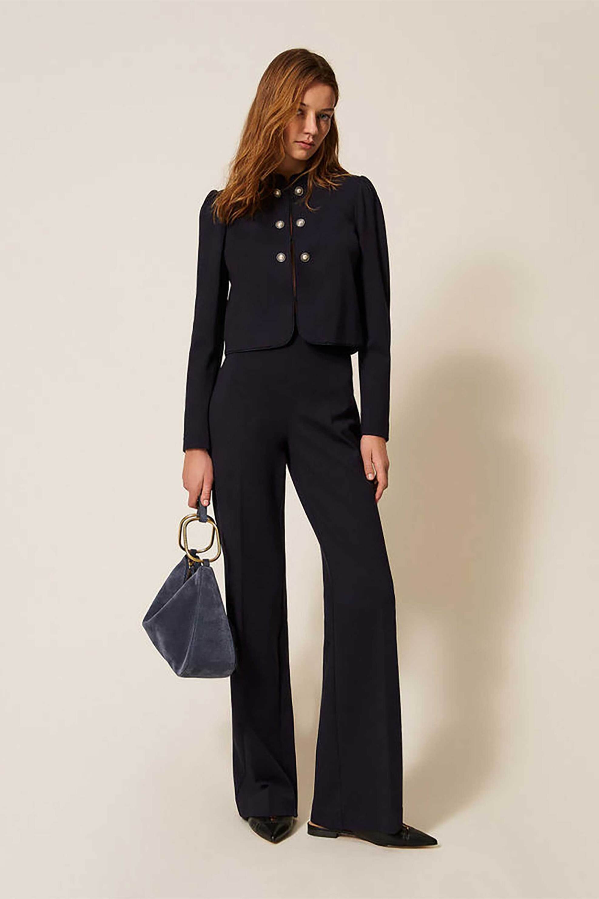 Twinset γυναικείο παντελόνι μονόχρωμο Wide Fit - 261TP2144 Μπλε Σκούρο