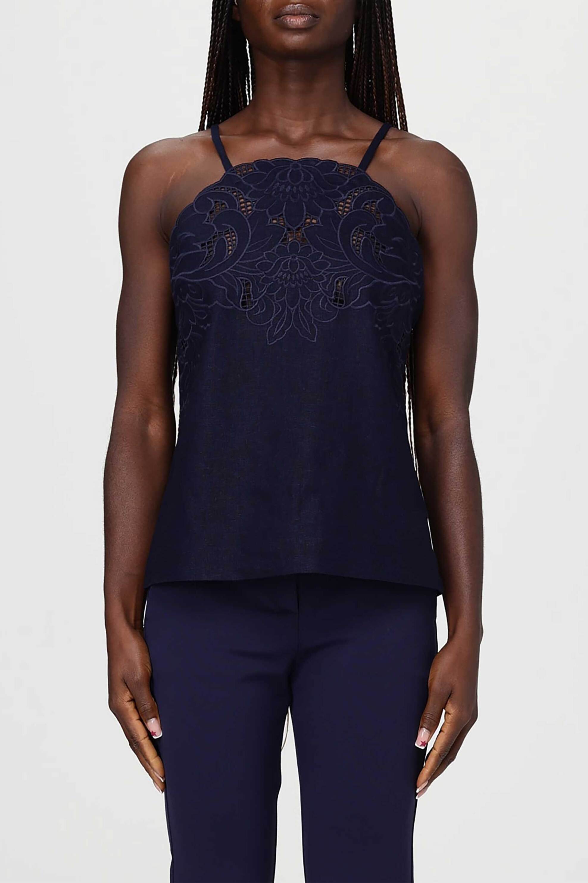 TWINSET Twinset γυναικείο τοπ αμάνικο με δαντέλα - 261TP2311 Μπλε Σκούρο