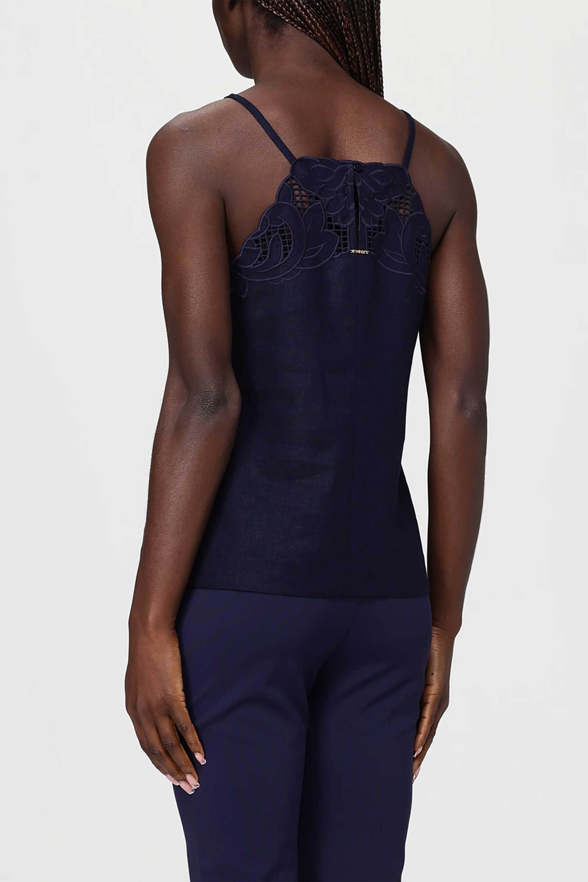 TWINSET Twinset γυναικείο τοπ αμάνικο με δαντέλα - 261TP2311 Μπλε Σκούρο - 3